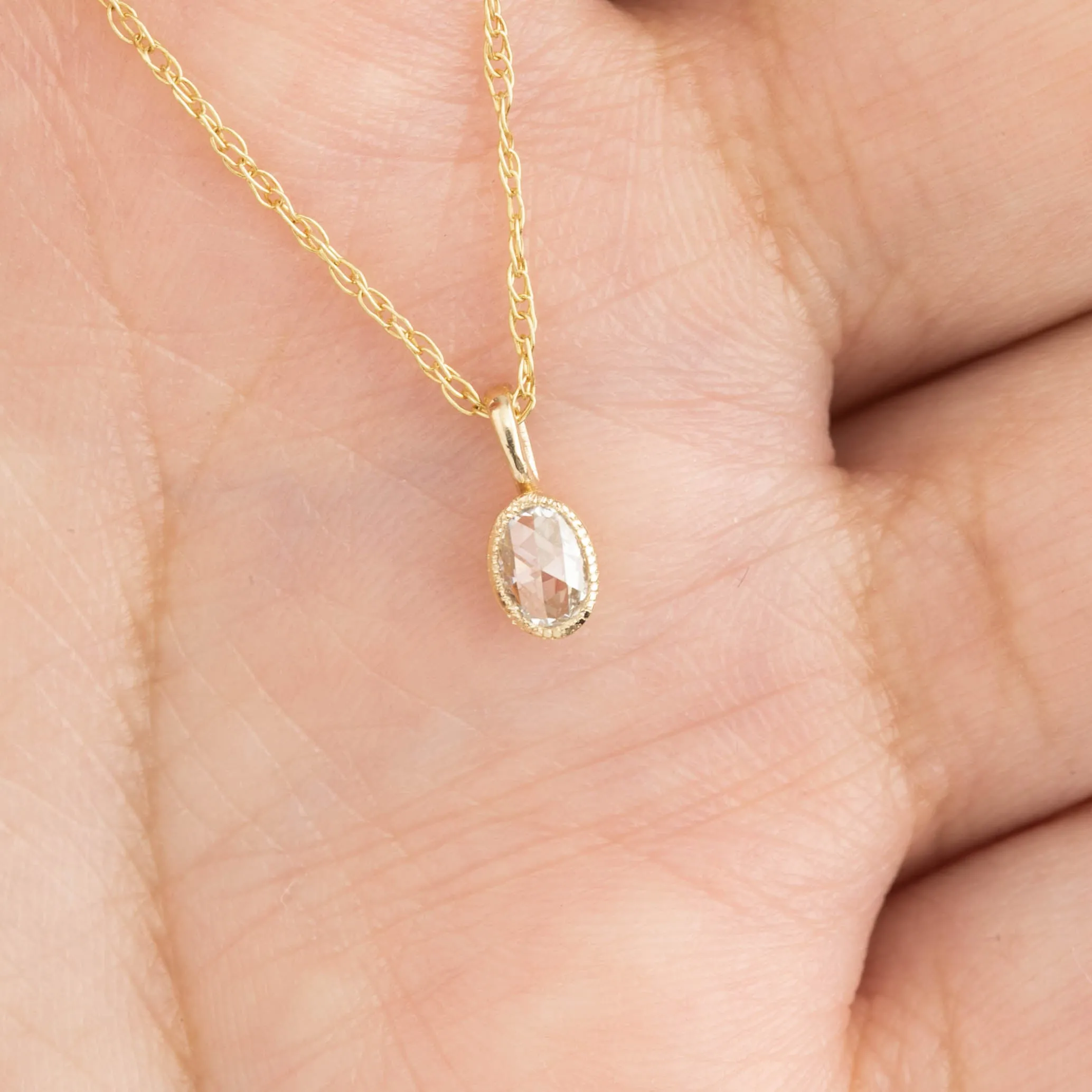 0.15ct Rose Cut Diamond Bezel Set Charm Necklace, 14k Yellow Gold (One of a kind)