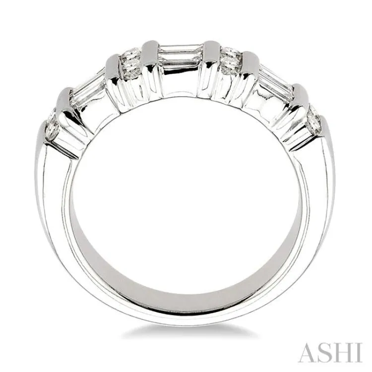 1 ctw Baguette and Round Cut Diamond Fashion Band in 14K White Gold