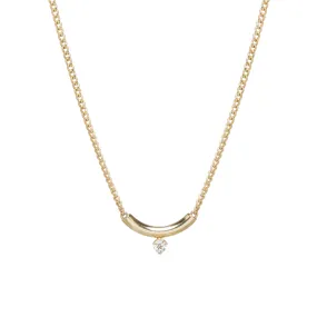 14k Prong Diamond Chubby Bar XS Curb Chain Necklace