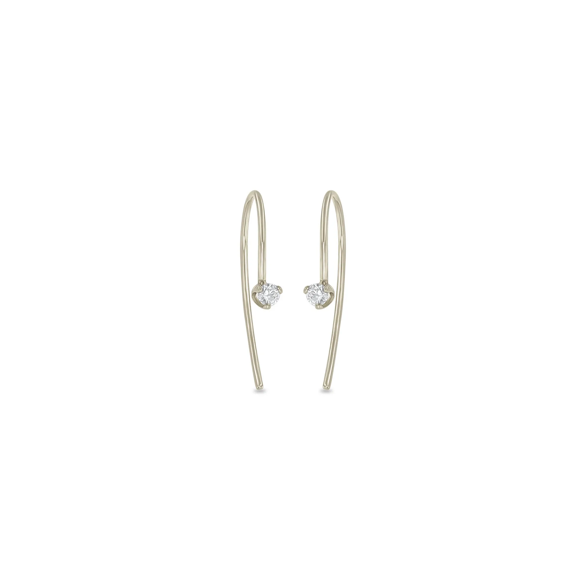 14k Prong Diamond Short Wire Threader Earrings