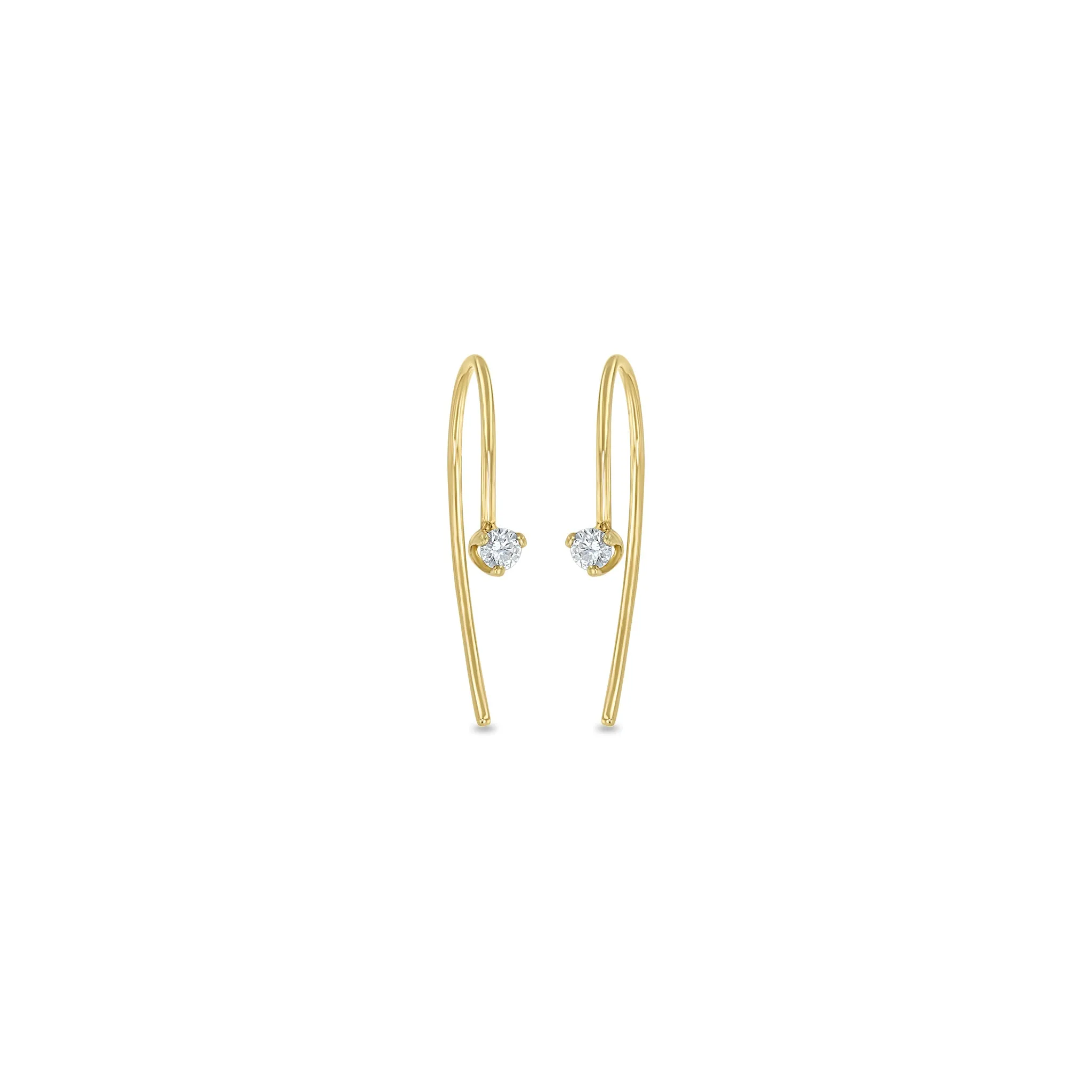 14k Prong Diamond Short Wire Threader Earrings