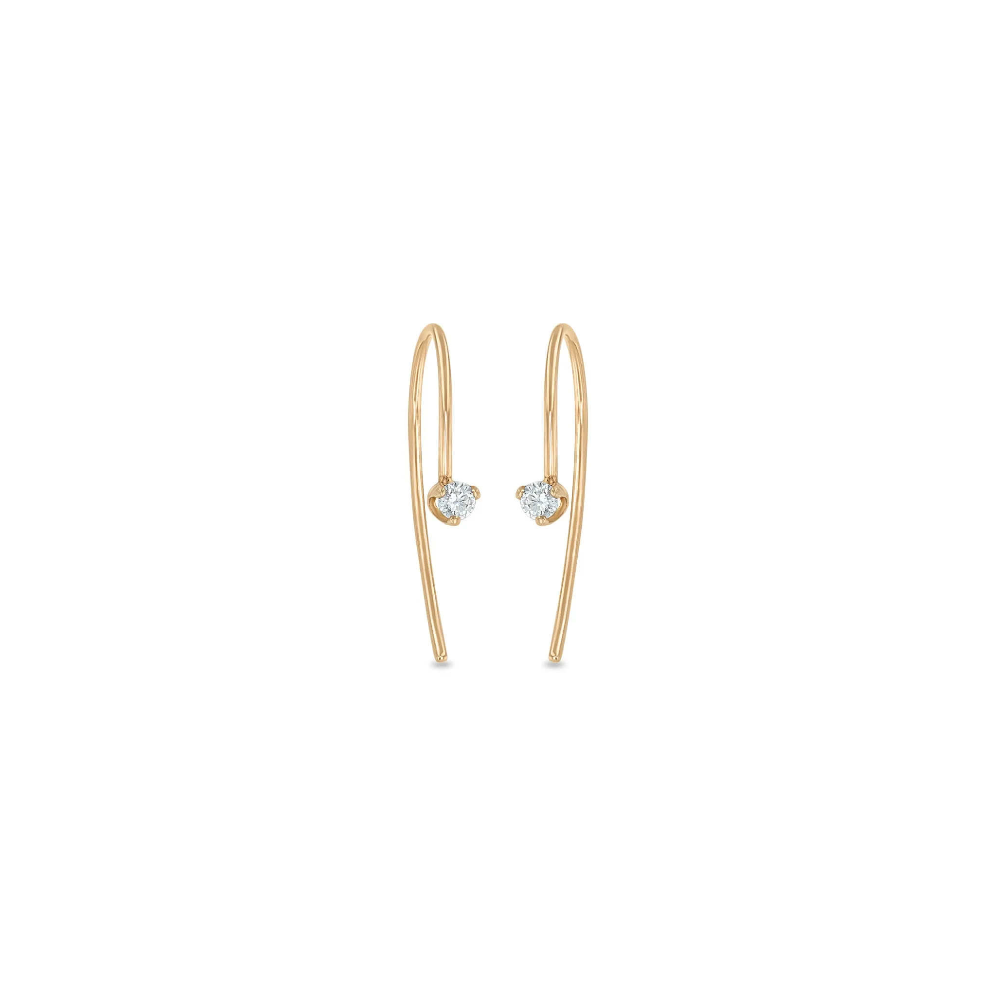 14k Prong Diamond Short Wire Threader Earrings