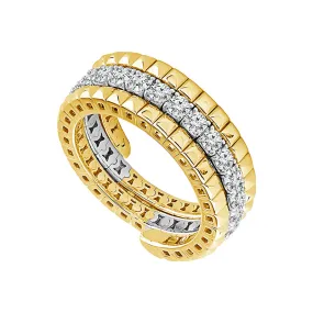 14K Two Tone Diamond and Beaded Triple Row Flexible Ring