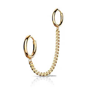 316L Surgical Steel Chain Linked Ear Huggie Hoops - Gold