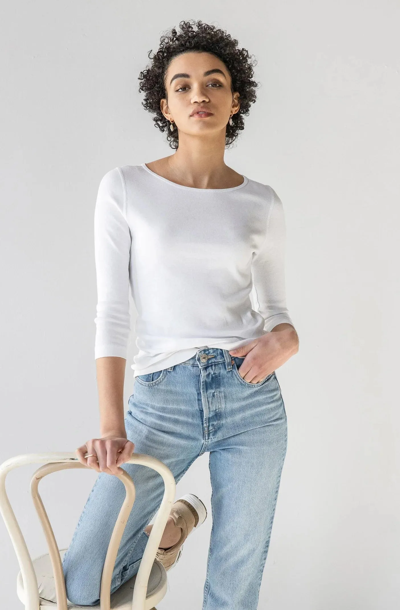 3/4 SLEEVE BOATNECK (WHITE) - LILLA P