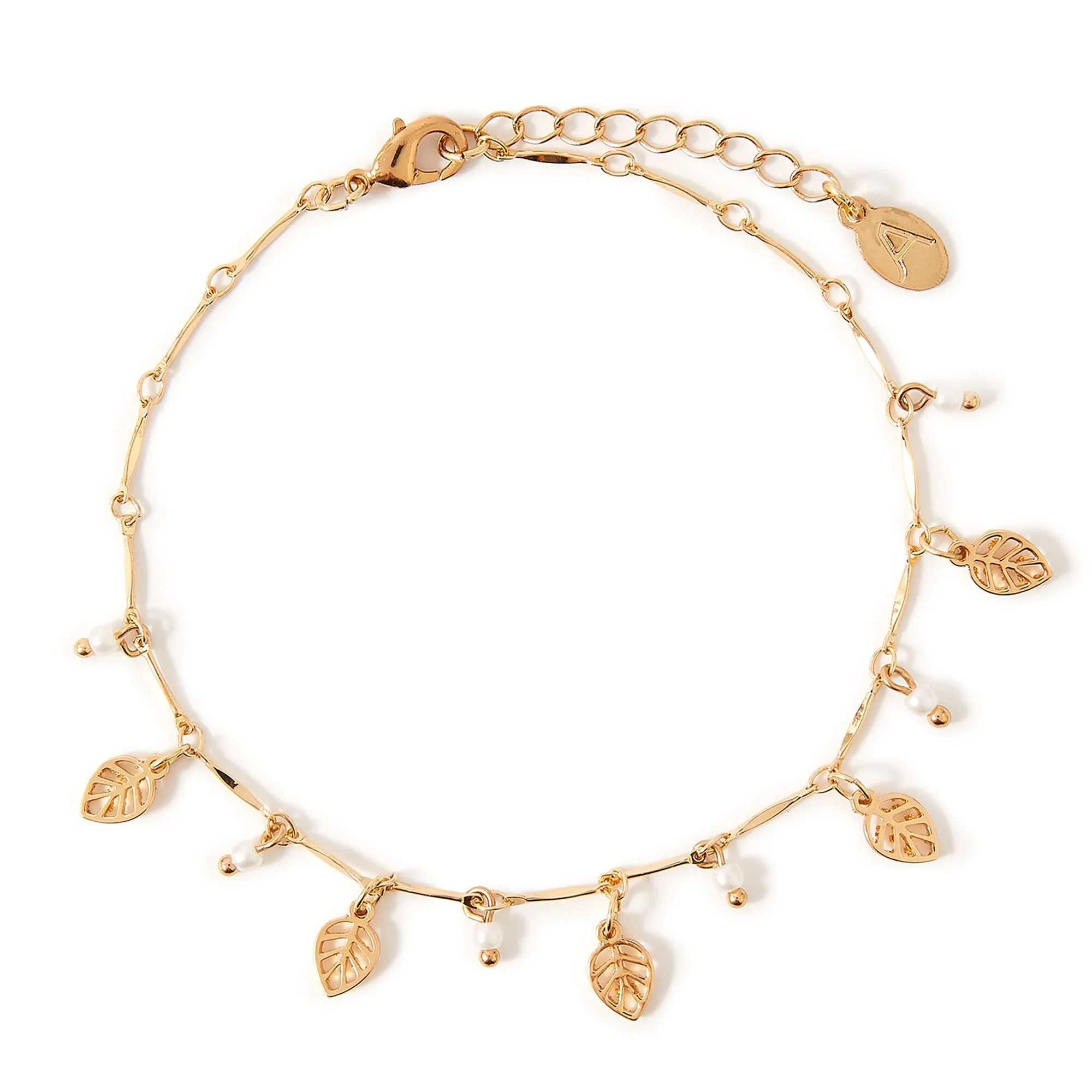 Accessorize London Women's Leaf And Pearl Charm Anklet