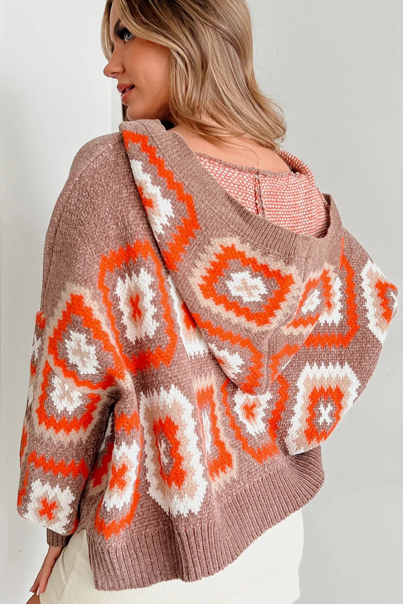 Ailyn Hooded Geometric Sweater (Mocha/Multi)