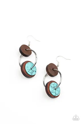 Artisanal Aesthetic Turquoise Blue Stone and Wood Earrings - Paparazzi Accessories