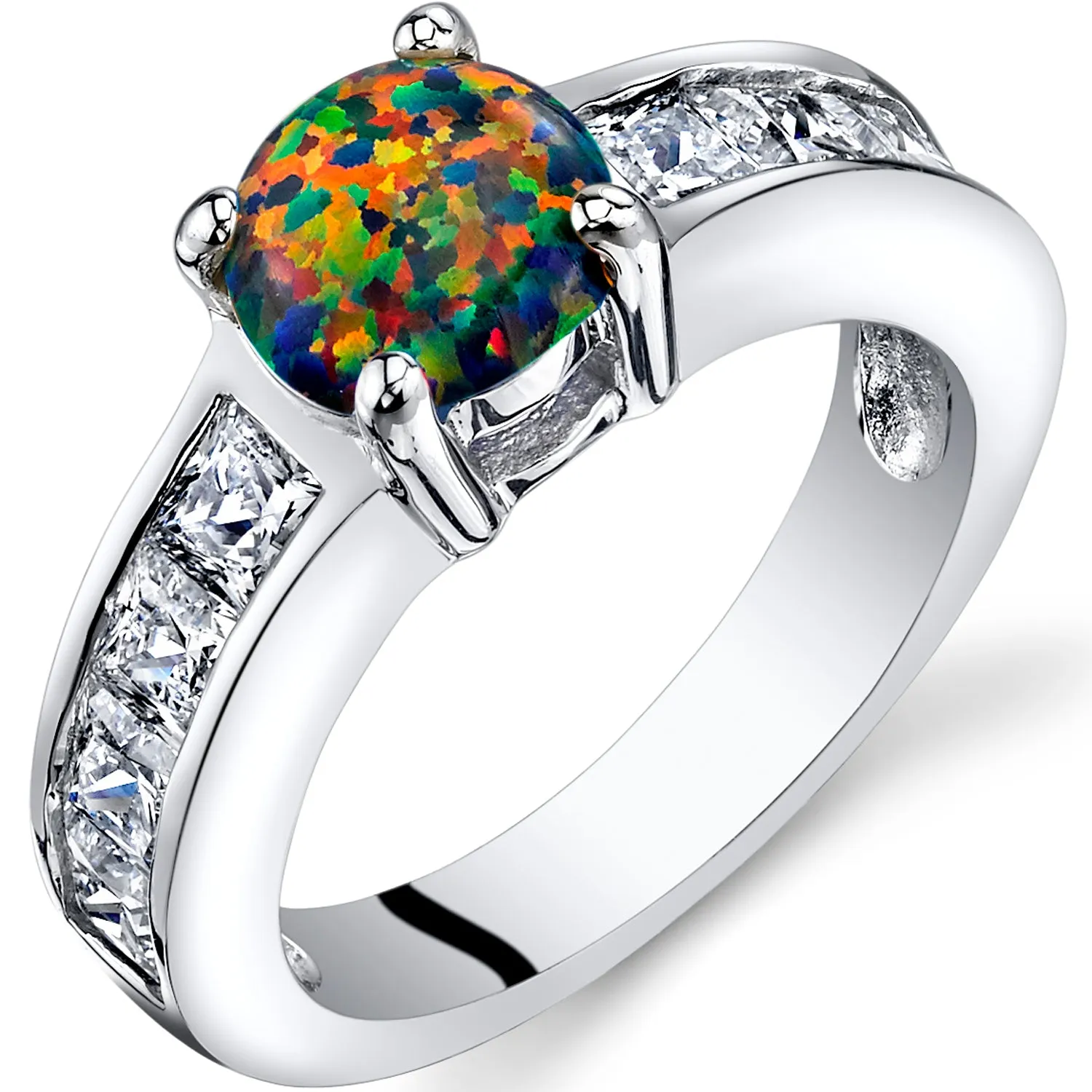 Black Opal Channel Ring Sterling Silver Round Shape 1 Carat Size 8