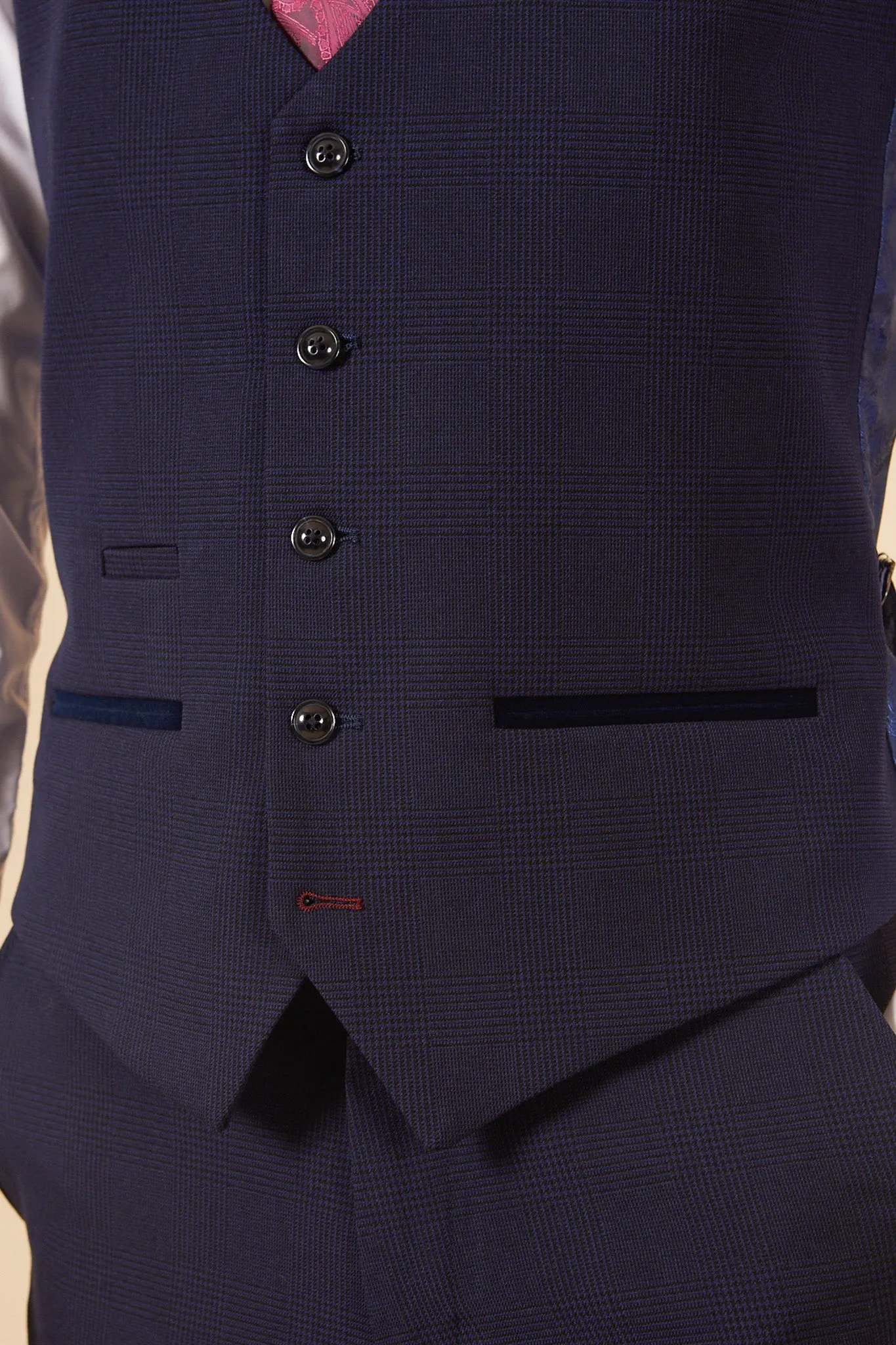 BROMLEY - Navy Single Breasted Check Waistcoat