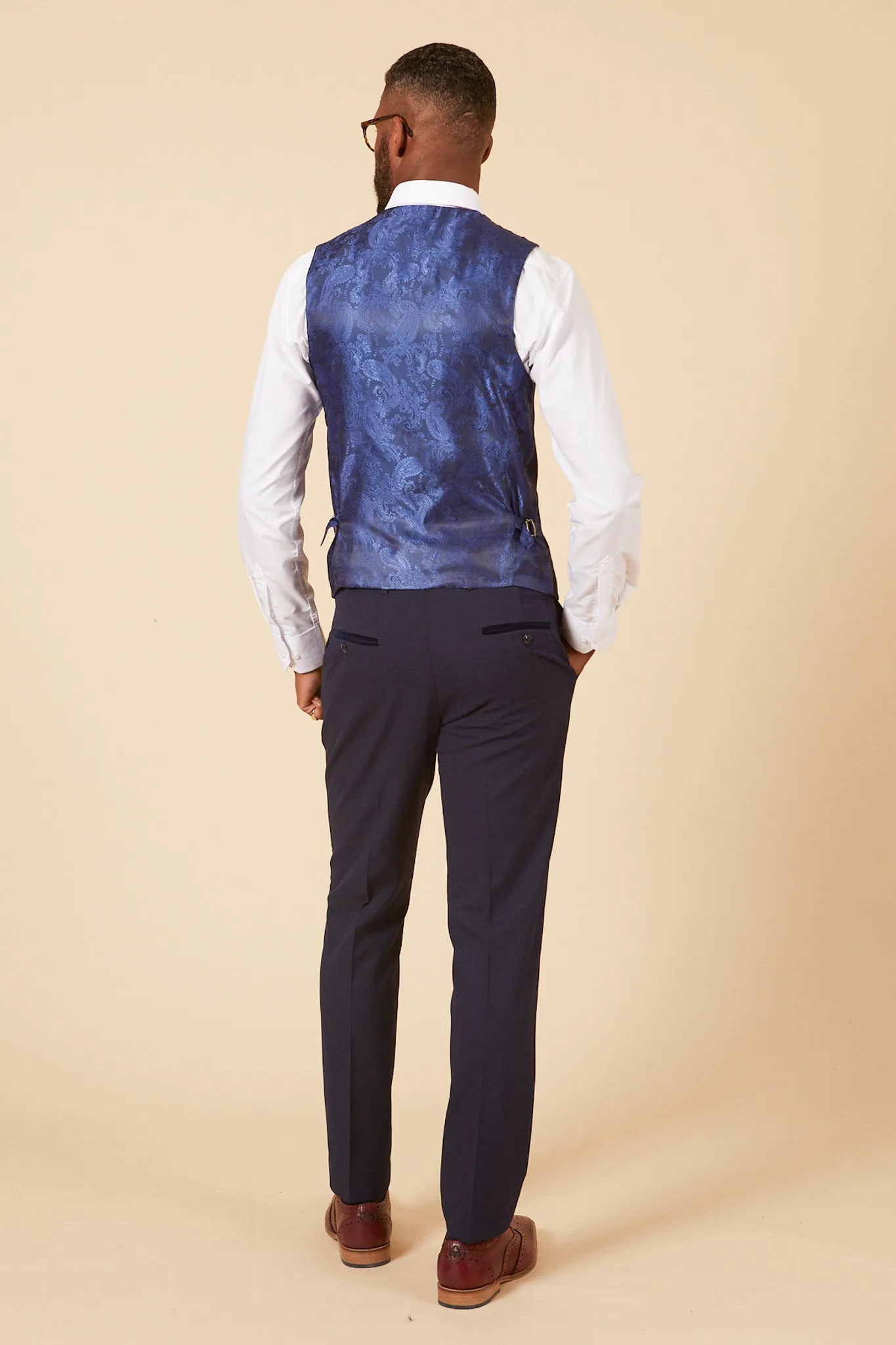 BROMLEY - Navy Single Breasted Check Waistcoat