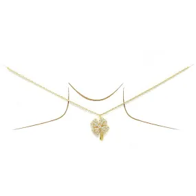 Clover CZ Pave Pendant Gold Dipped Short Chain Necklace