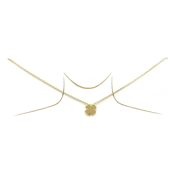 Clover Shape Pendant Gold Dipped Short Chain Necklace