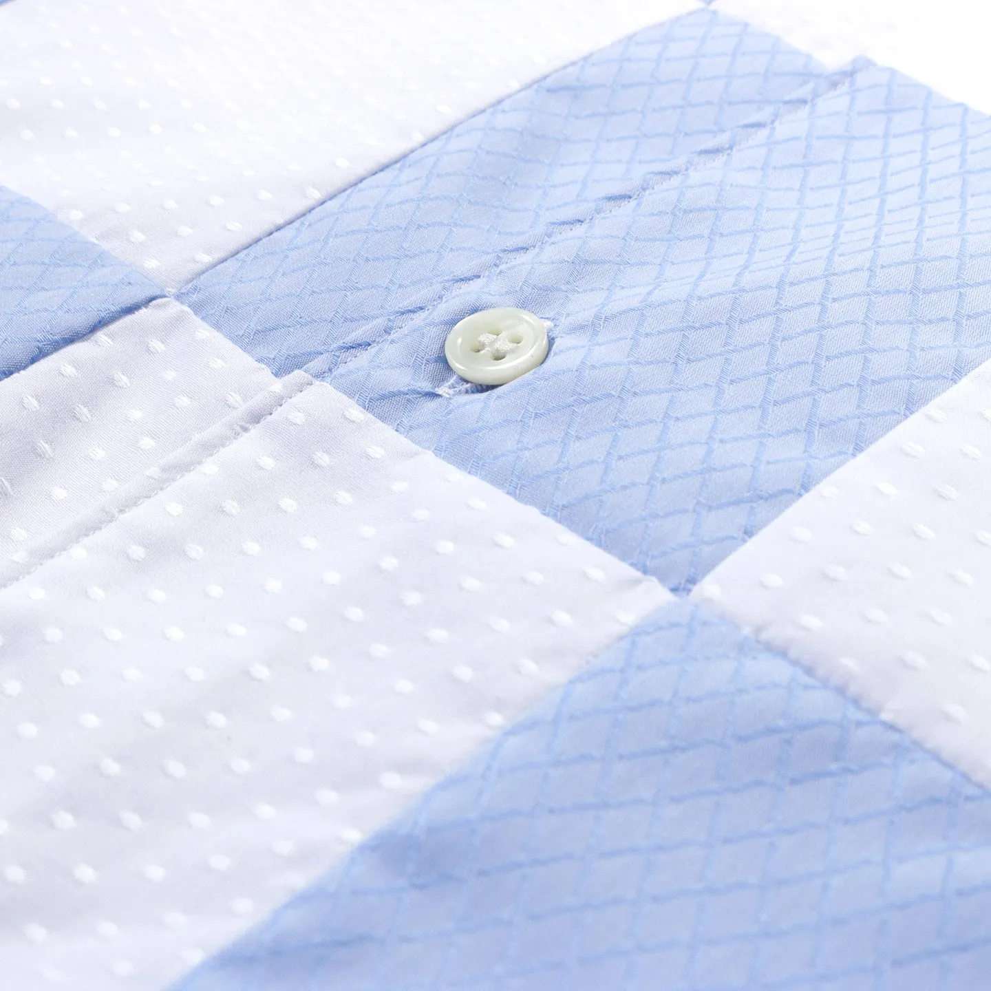 COMME DES GARCONS SHIRT B050 PATCHWORK SHORTSLEEVE SHIRT WHITE / BLUE