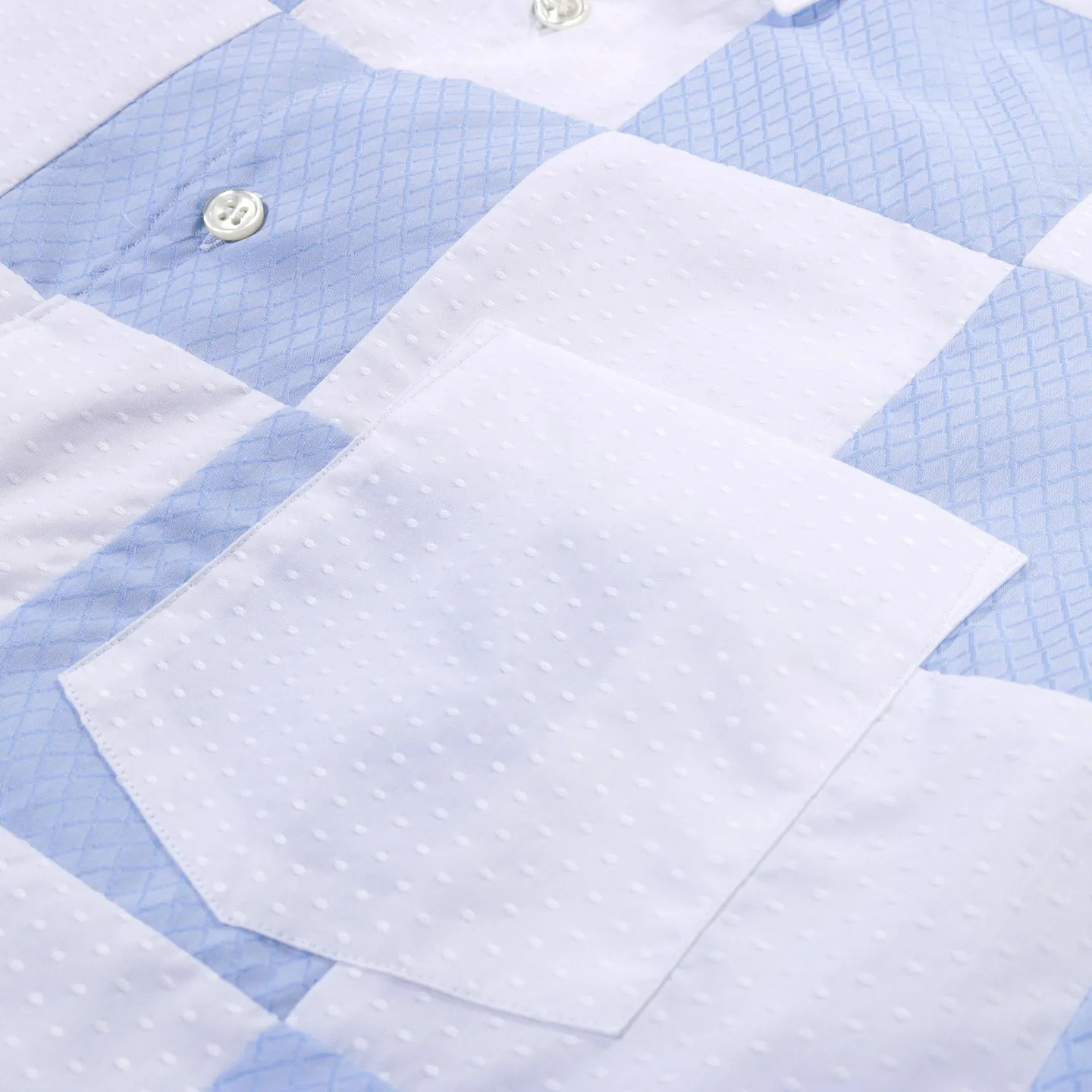 COMME DES GARCONS SHIRT B050 PATCHWORK SHORTSLEEVE SHIRT WHITE / BLUE