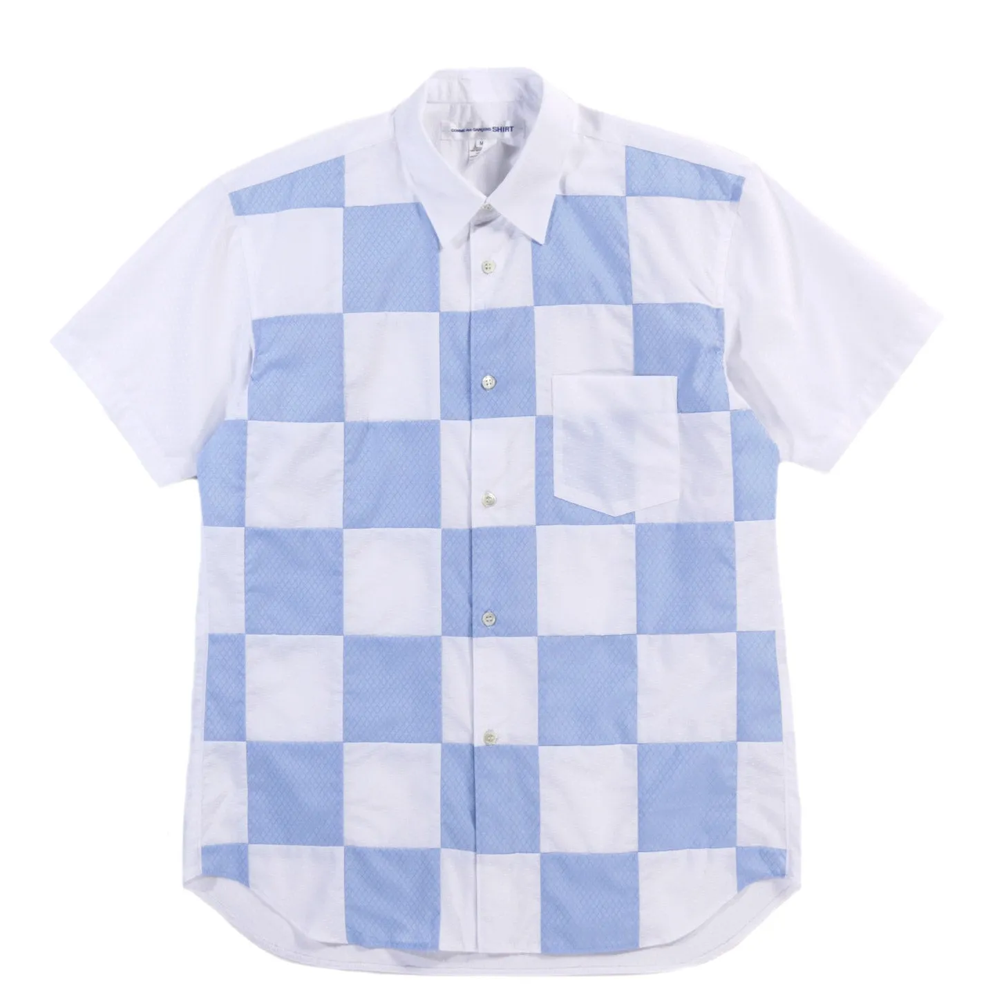 COMME DES GARCONS SHIRT B050 PATCHWORK SHORTSLEEVE SHIRT WHITE / BLUE