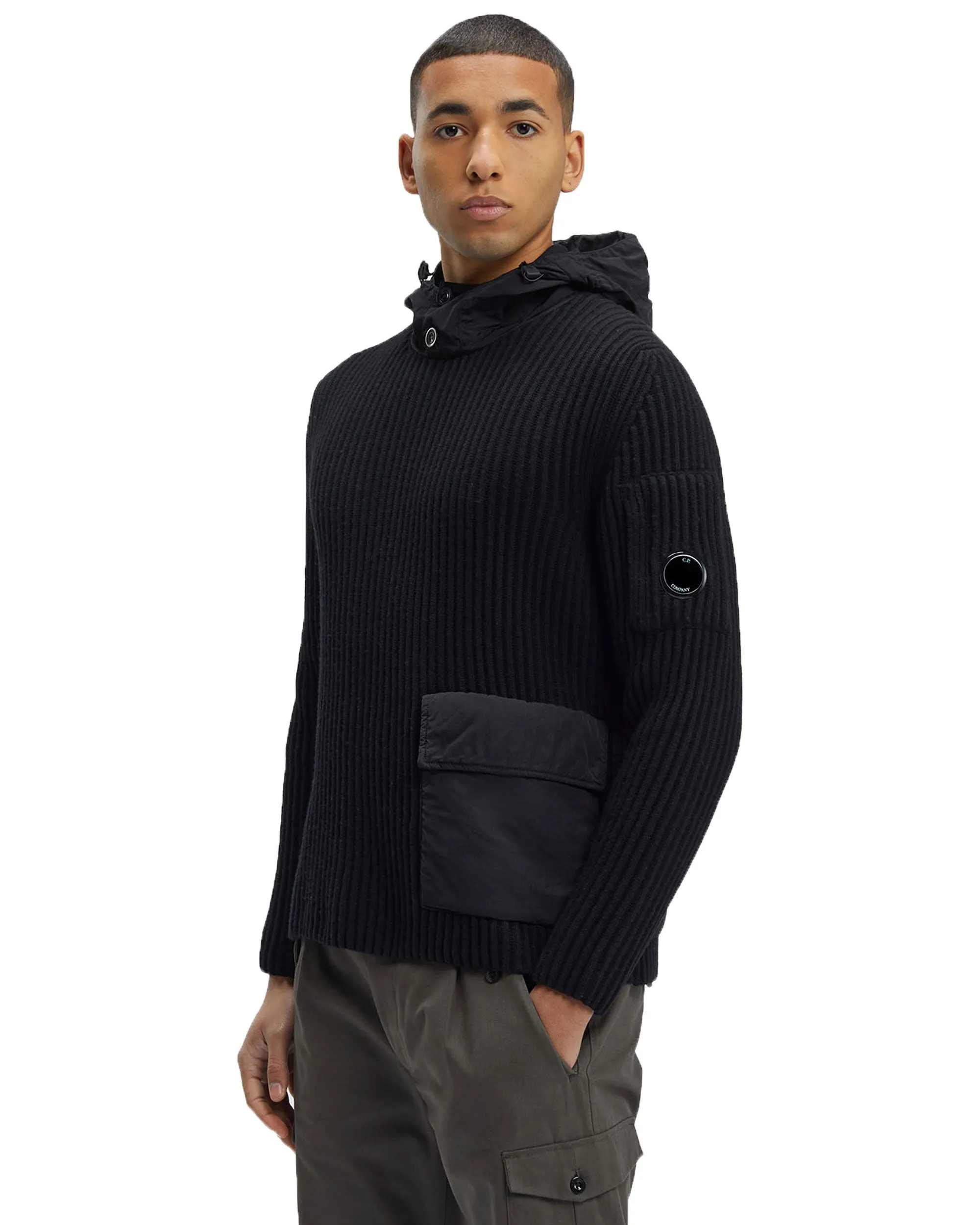 CP Company Lambswool Mixed Hooded Knit Nero