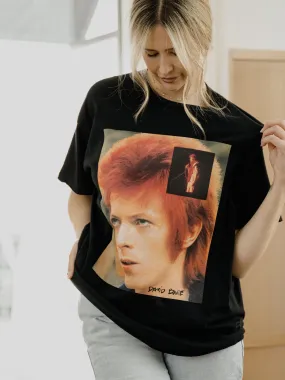 David Bowie Overlapping Pic Black Thrifted Distressed Tee