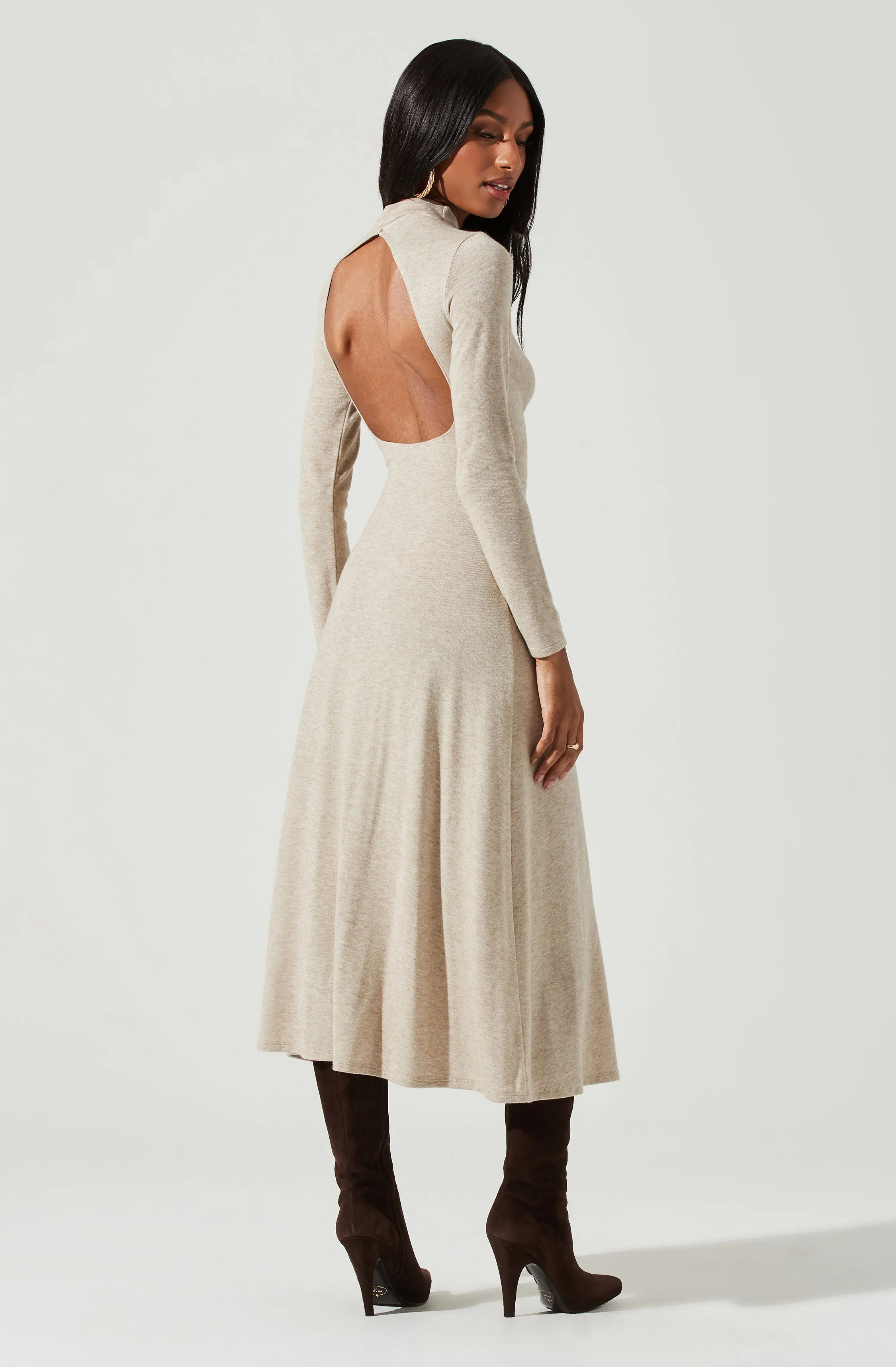 Delancy Open Back Long Sleeve Midi Dress