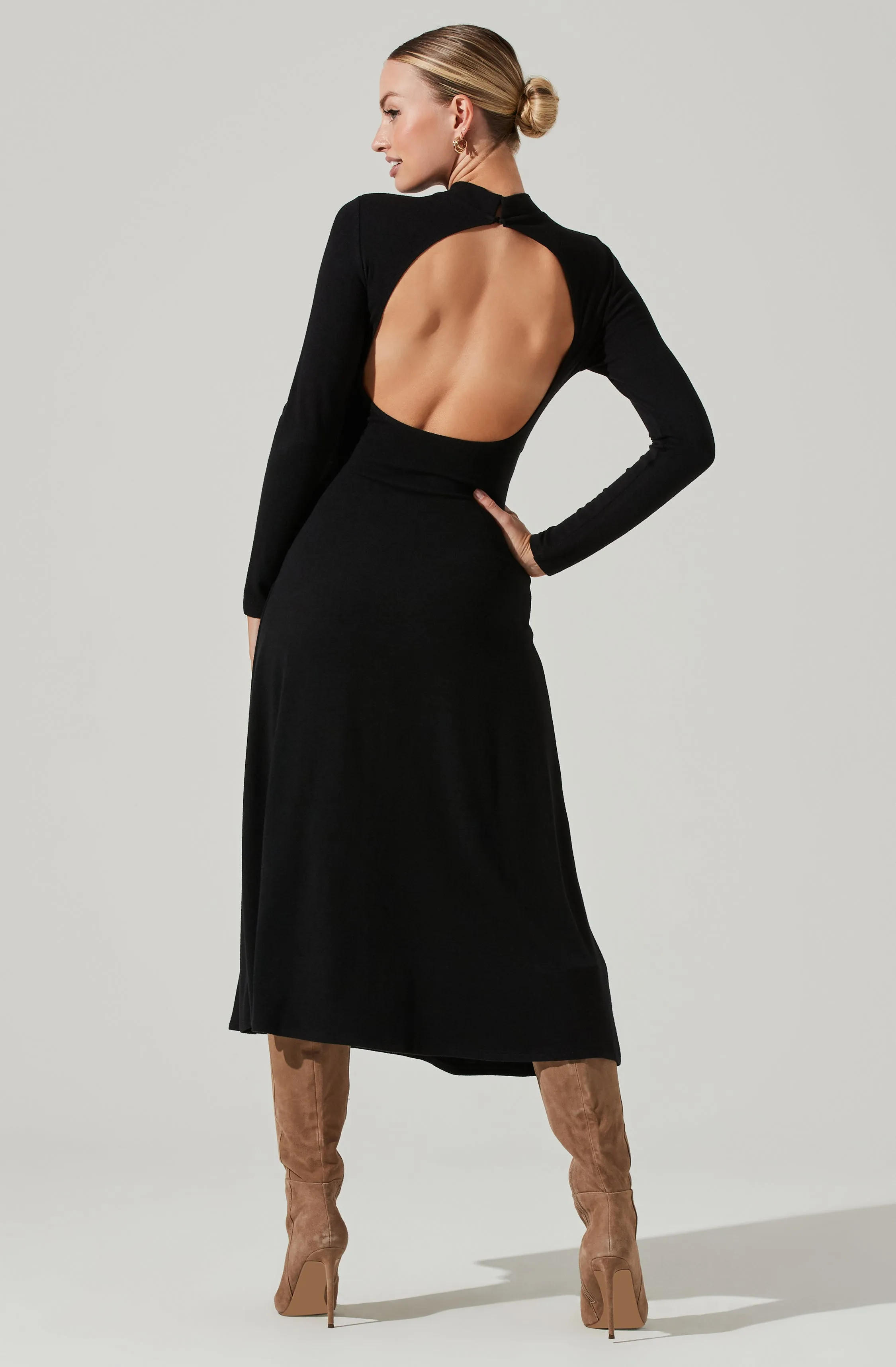 Delancy Open Back Long Sleeve Midi Dress