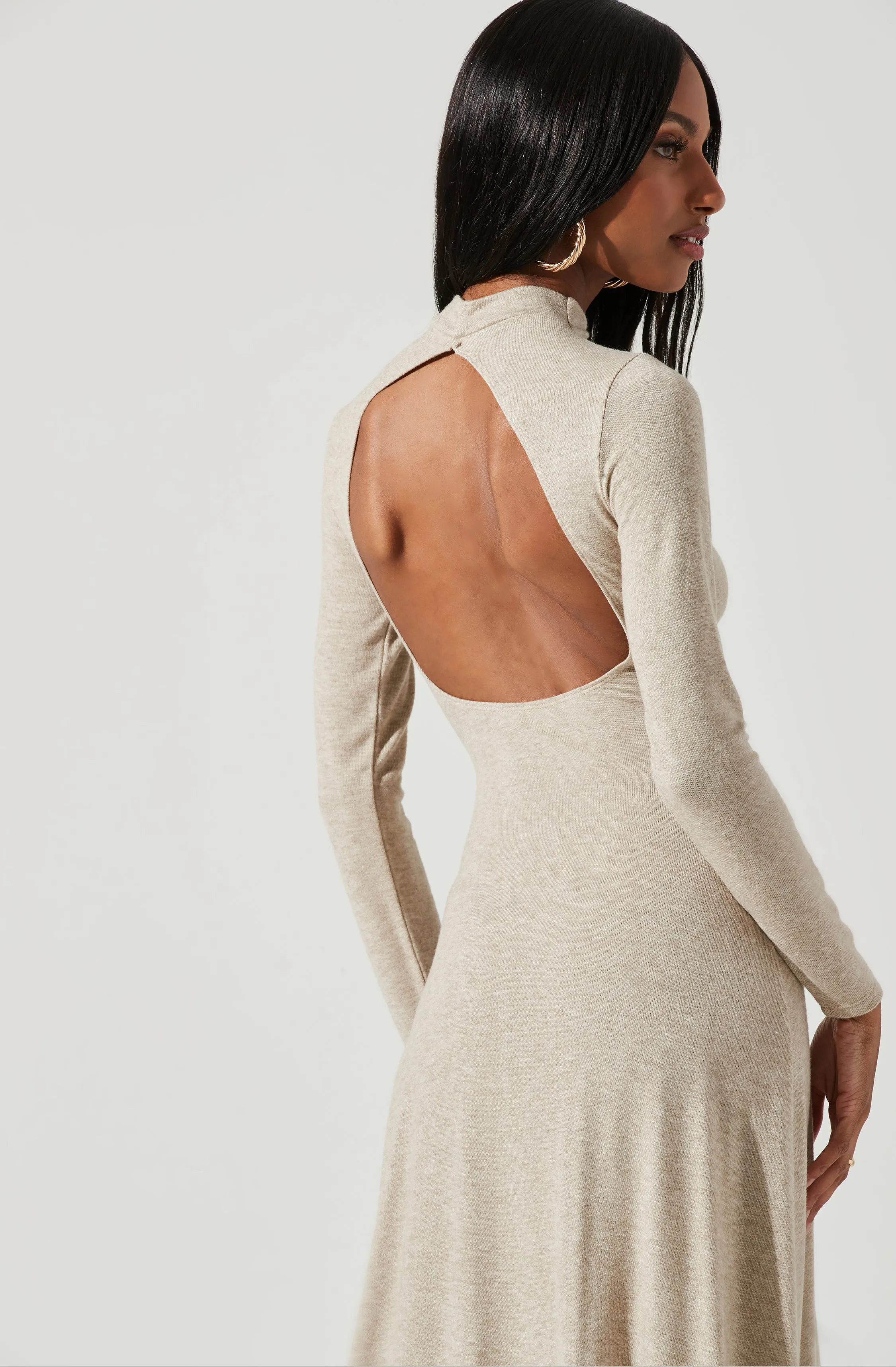 Delancy Open Back Long Sleeve Midi Dress