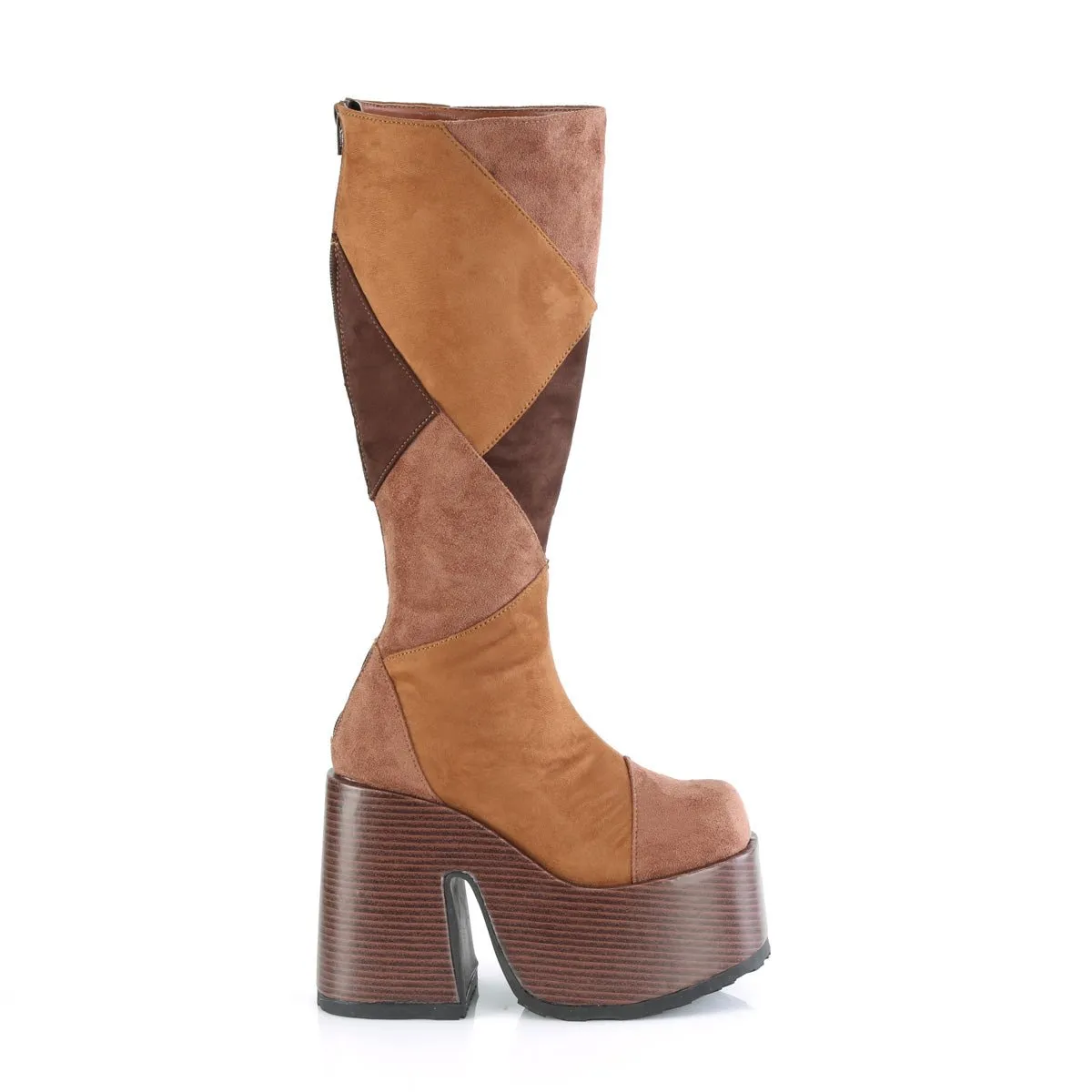 Demonia CAMEL-280 | Brown Vegan Suede Knee High Boots