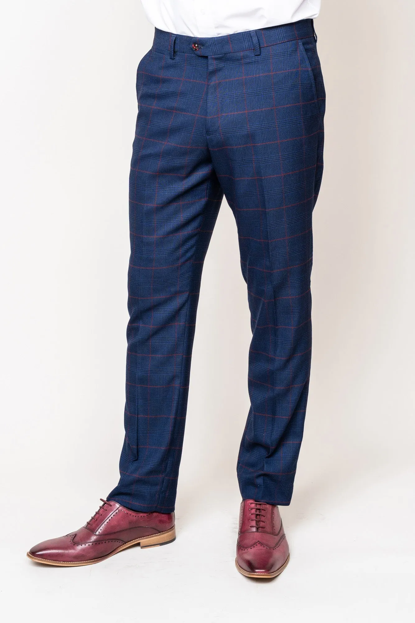 EDINSON - Navy Check Suit with Kelvin Wine Waistcoat