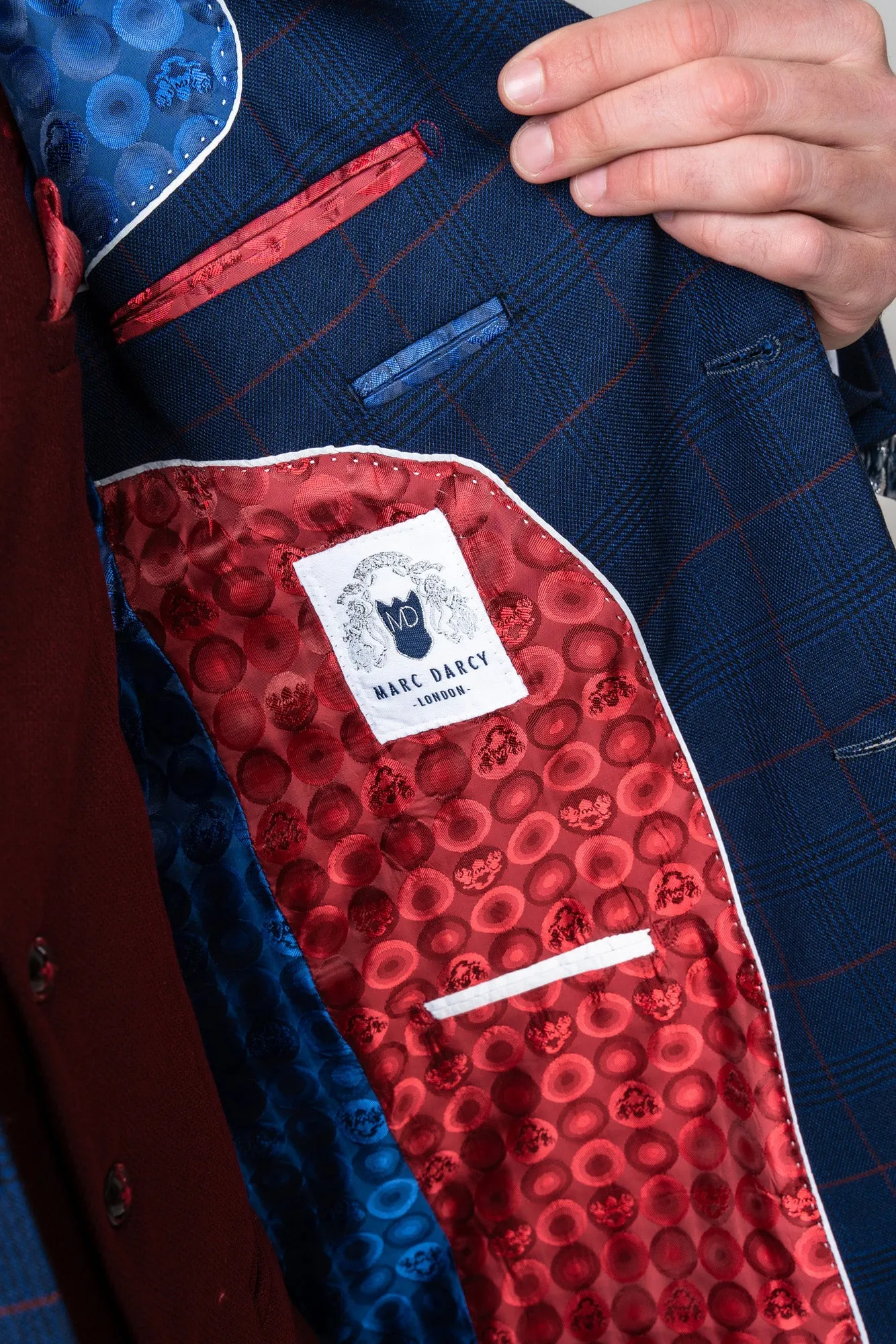 EDINSON - Navy Check Suit with Kelvin Wine Waistcoat