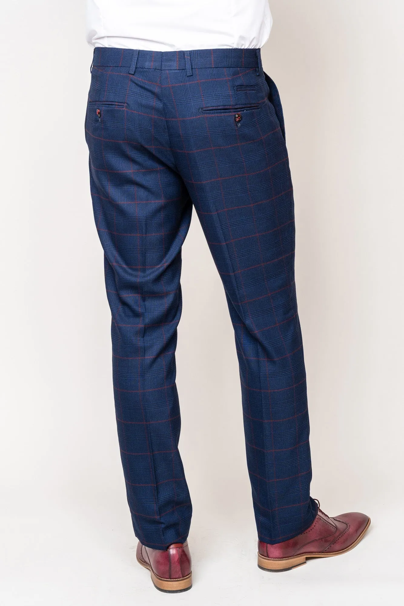 EDINSON - Navy Check Suit with Kelvin Wine Waistcoat