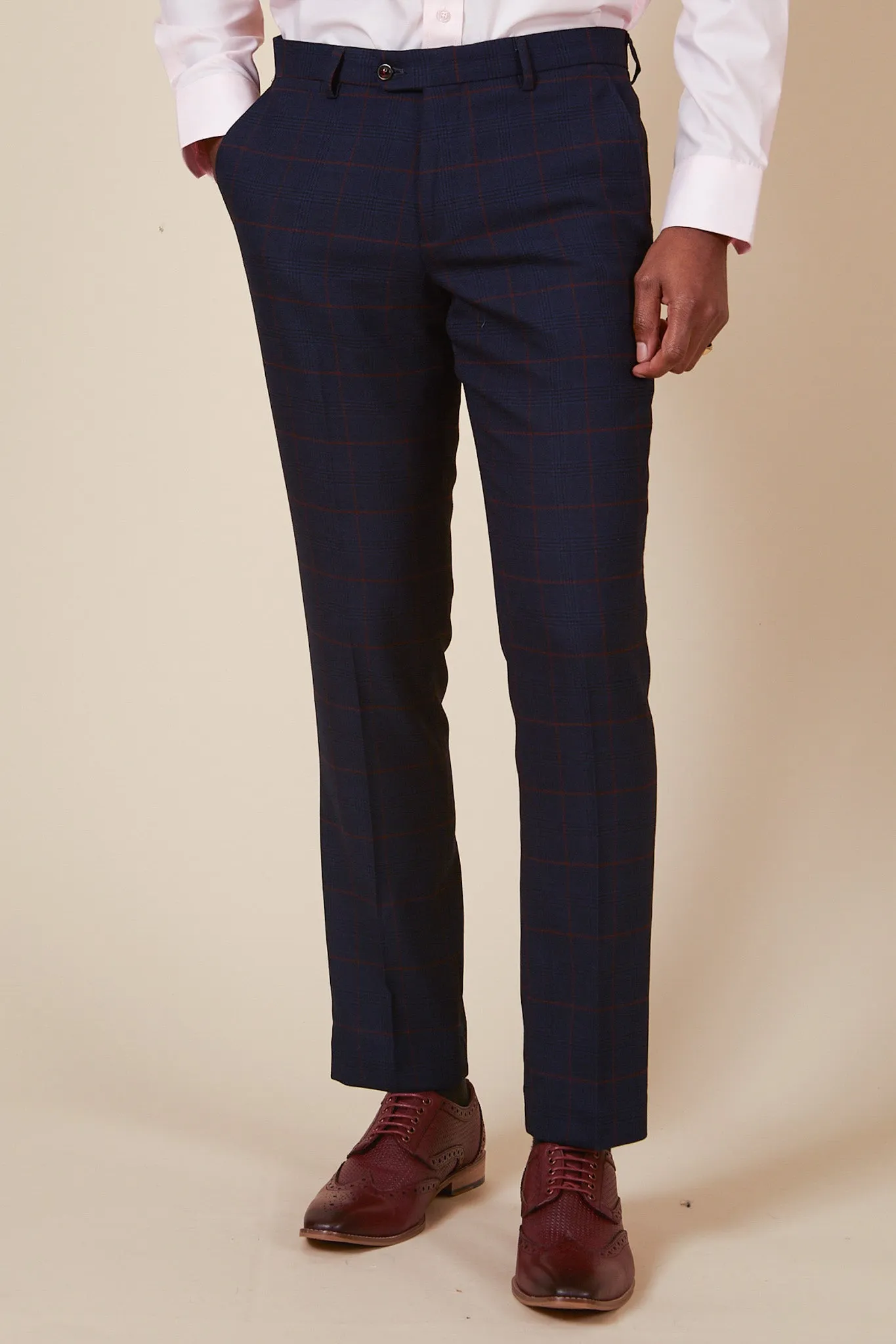 EDINSON - Navy Wine Check Three Piece Suit