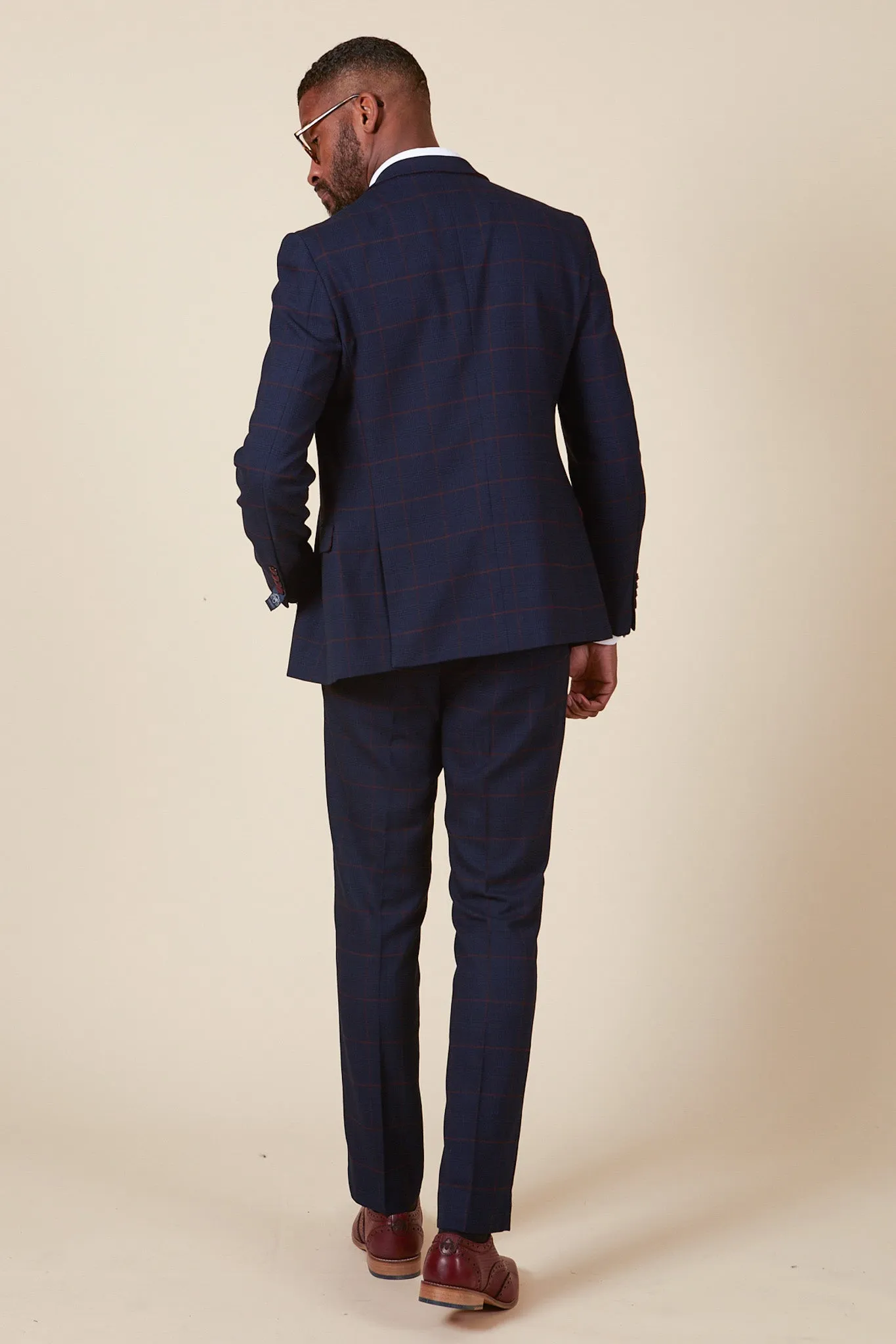 EDINSON - Navy Wine Check Three Piece Suit