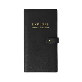 'Explore, Dream, Discover' Sentiment Travel Wallet | Black