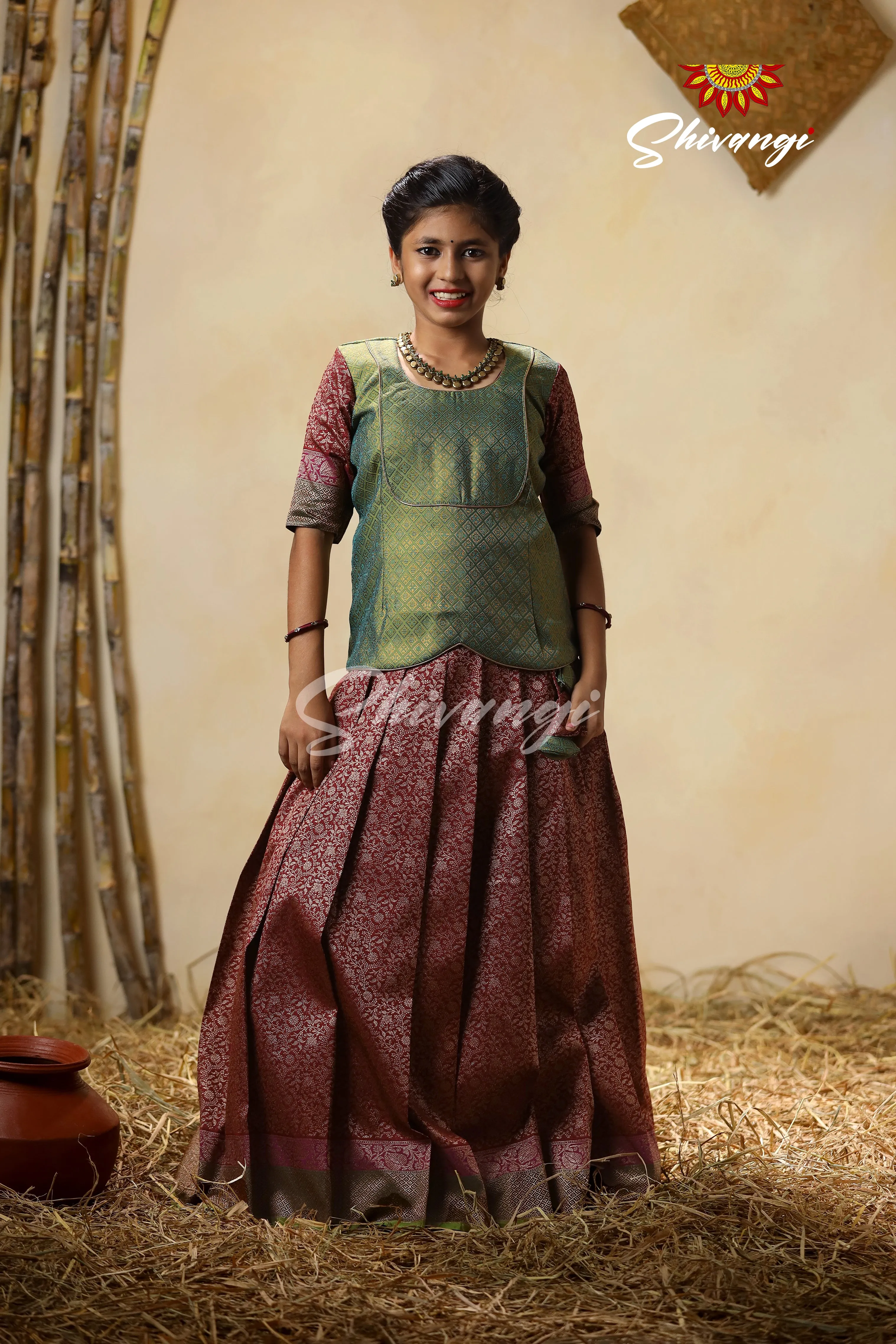 Festive Collection - Magenta Antique Garden Pattu Pavadai