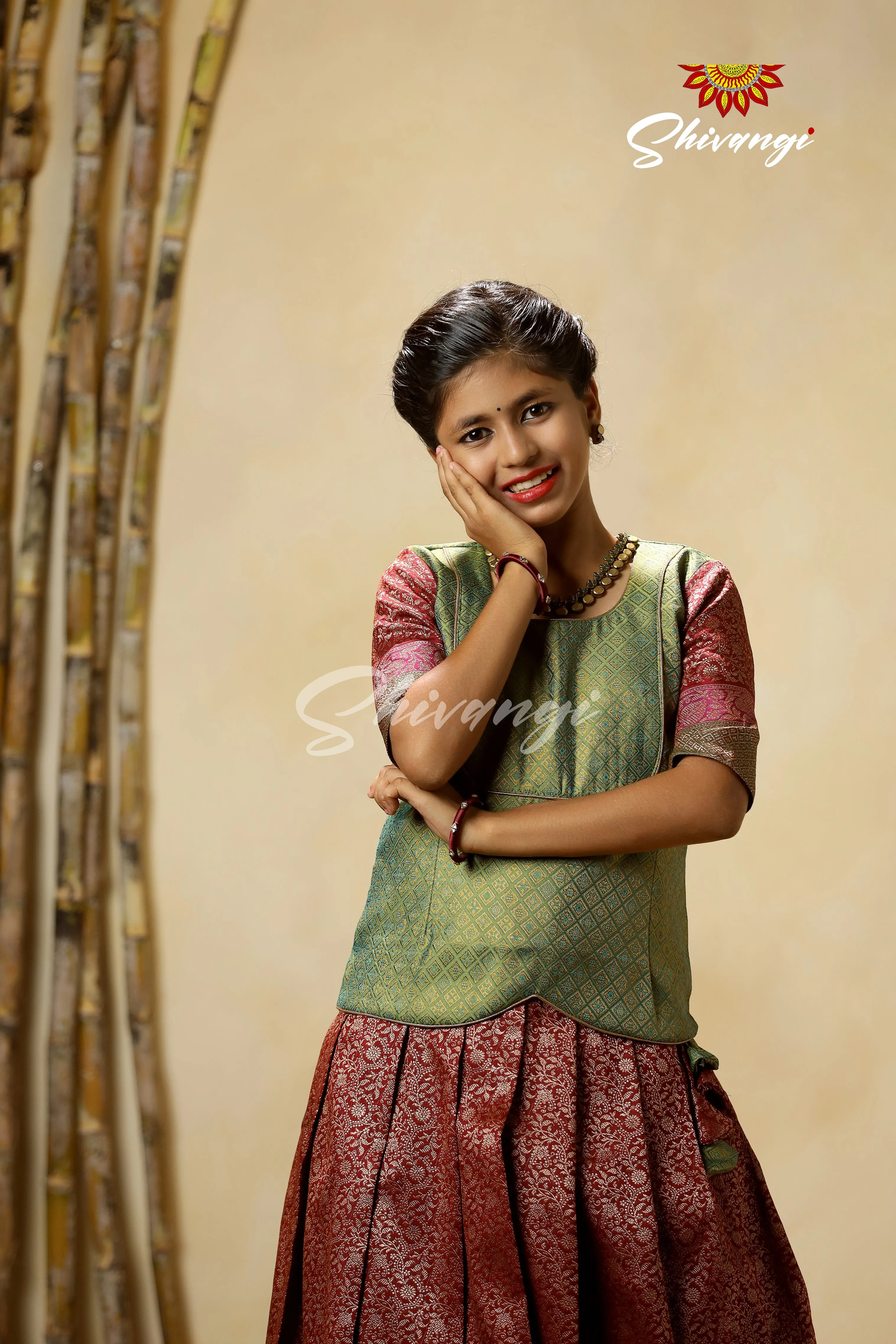 Festive Collection - Magenta Antique Garden Pattu Pavadai