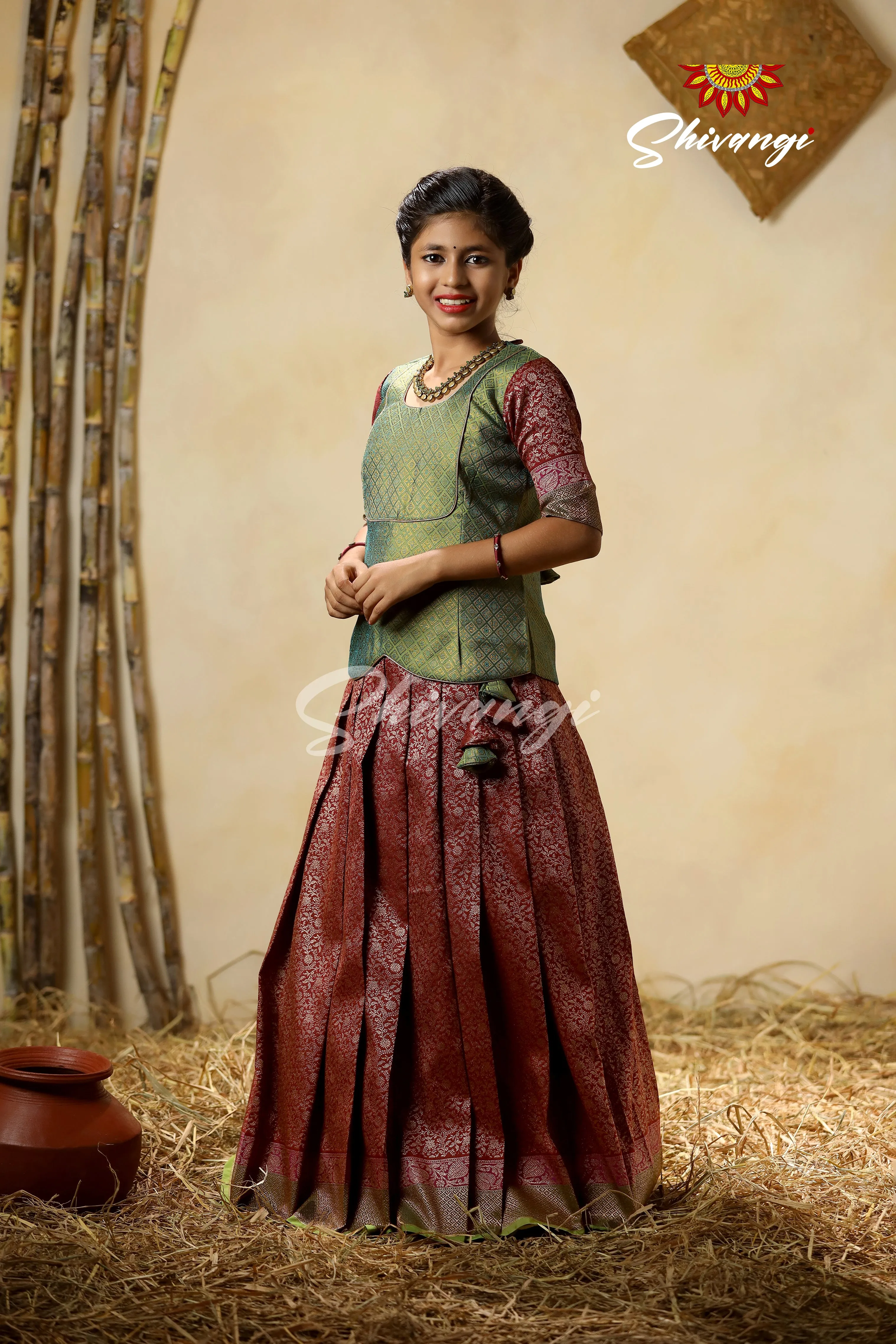 Festive Collection - Magenta Antique Garden Pattu Pavadai