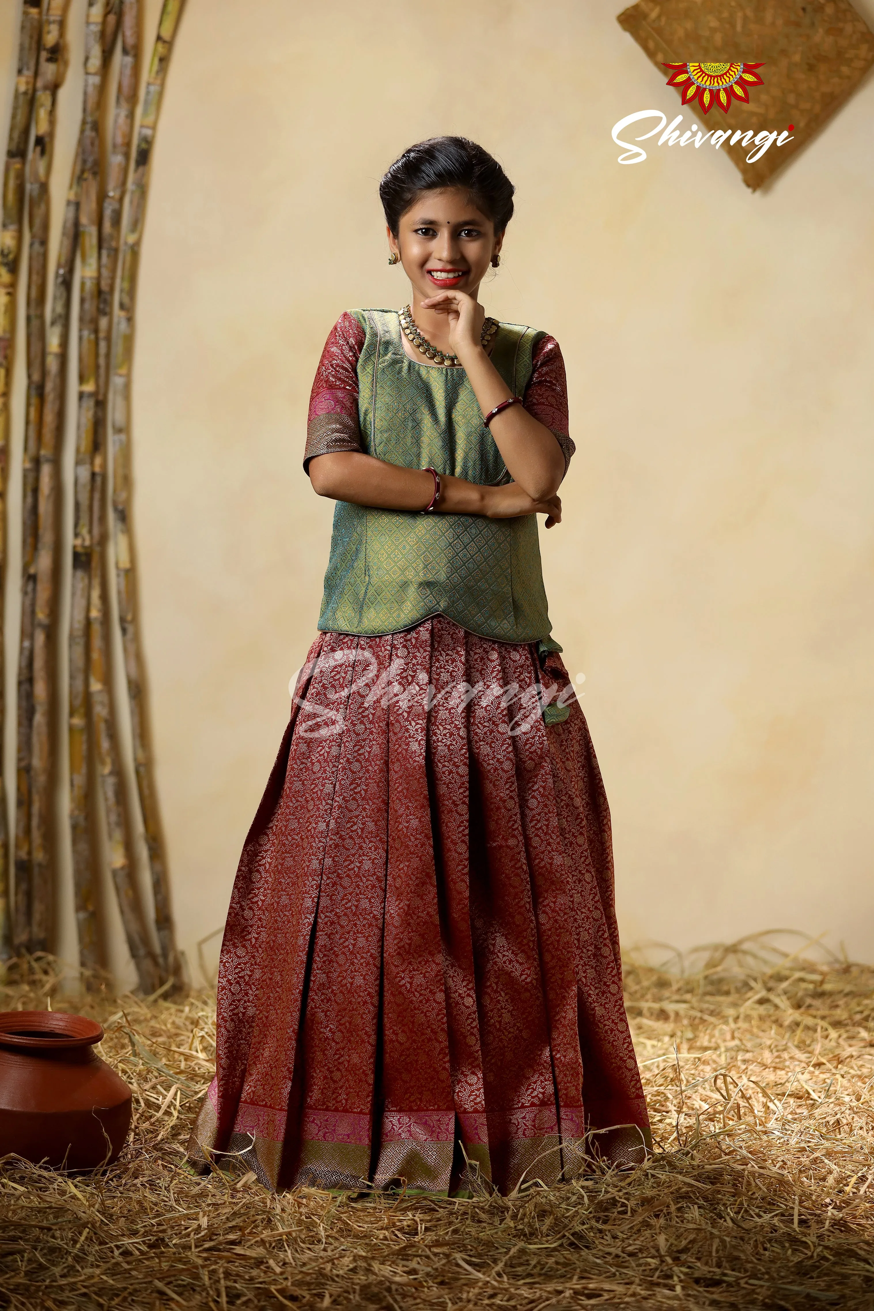 Festive Collection - Magenta Antique Garden Pattu Pavadai