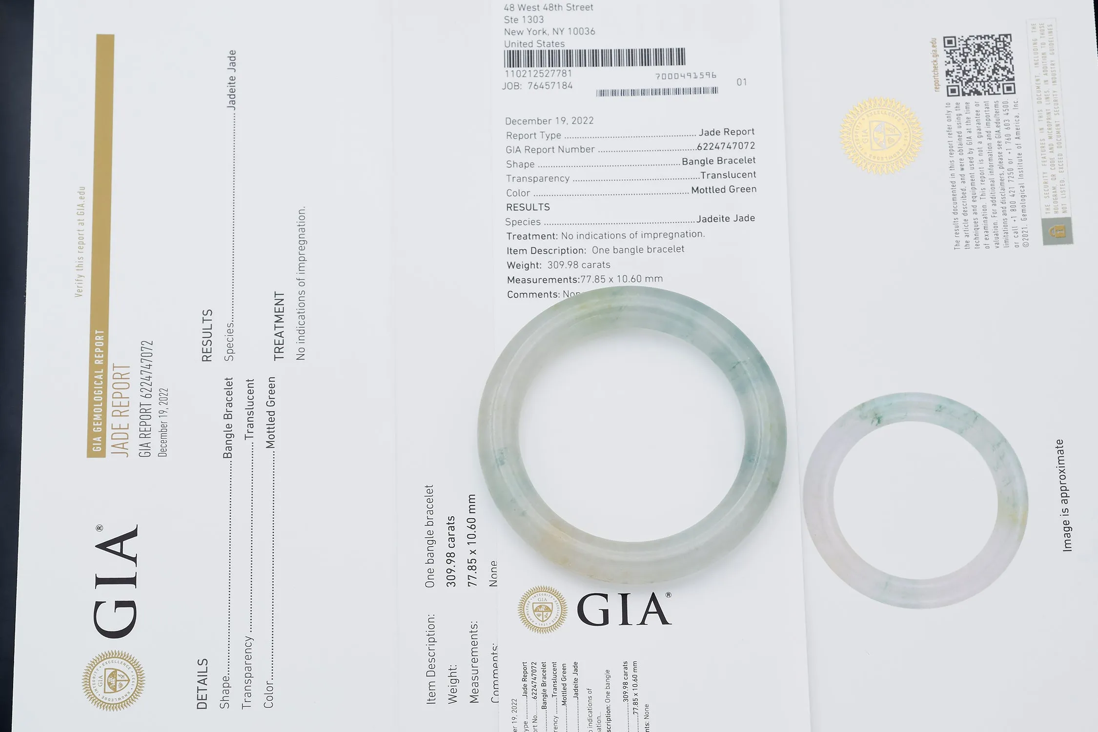 GIA Certified Translucent Mottled Green Jadeite Jade Bangle Bracelet