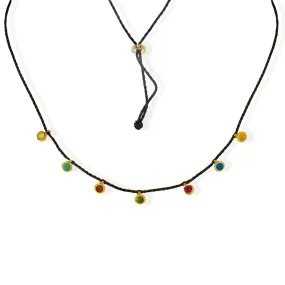 Handmade Black Cord Necklace with Multicolor Enamel Dots