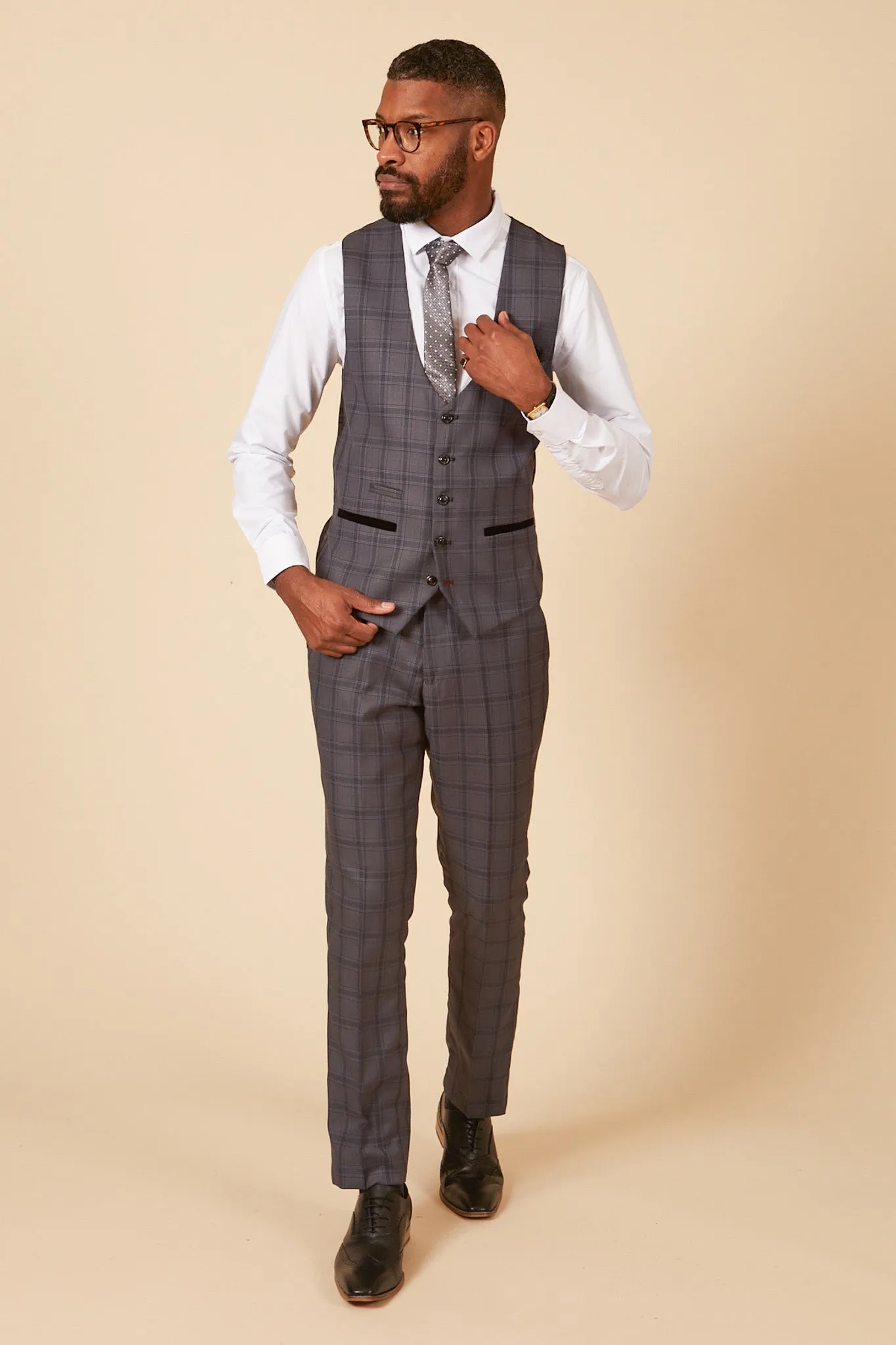 JOSE - Grey Check Single Breasted Waistcoat