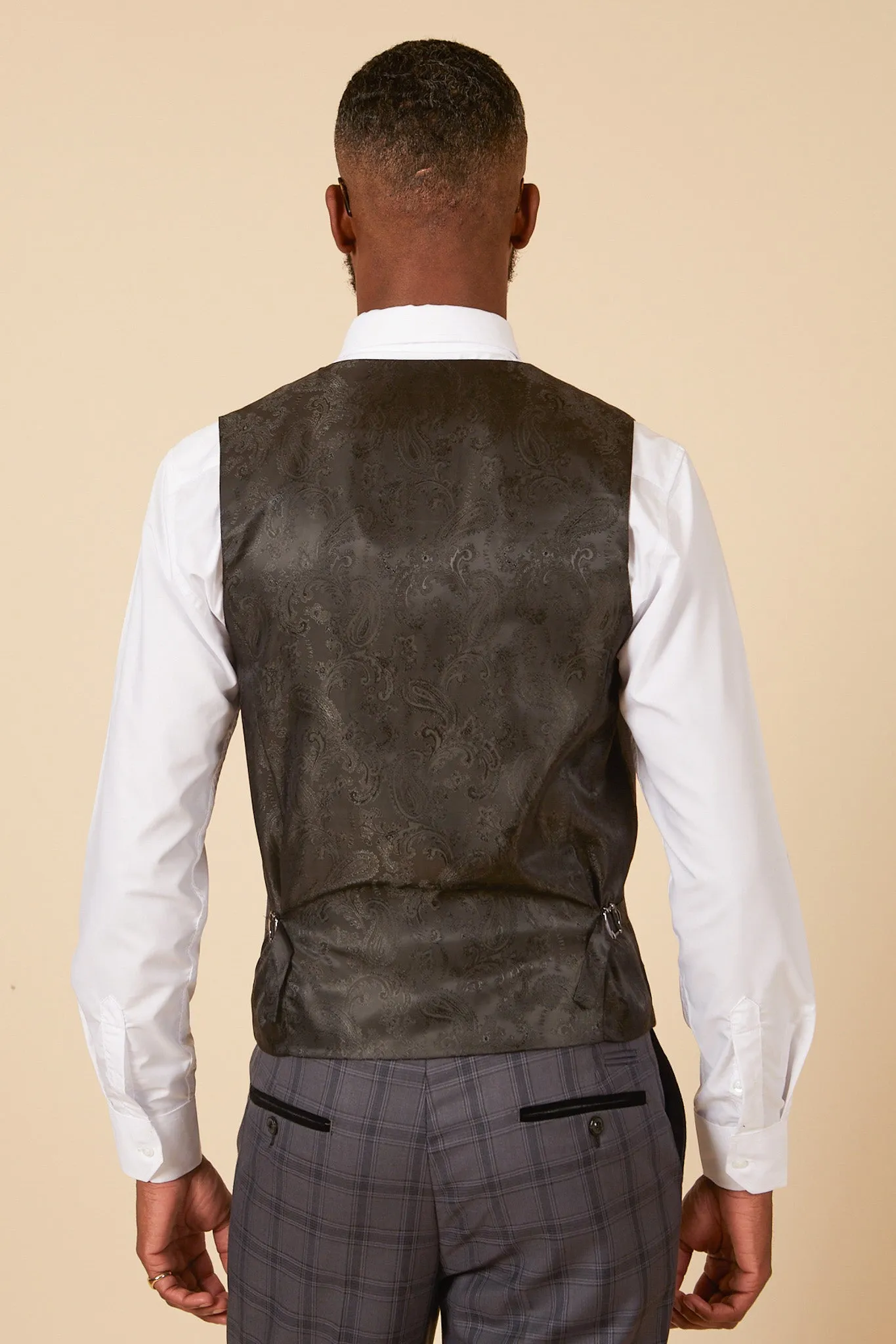 JOSE - Grey Check Single Breasted Waistcoat