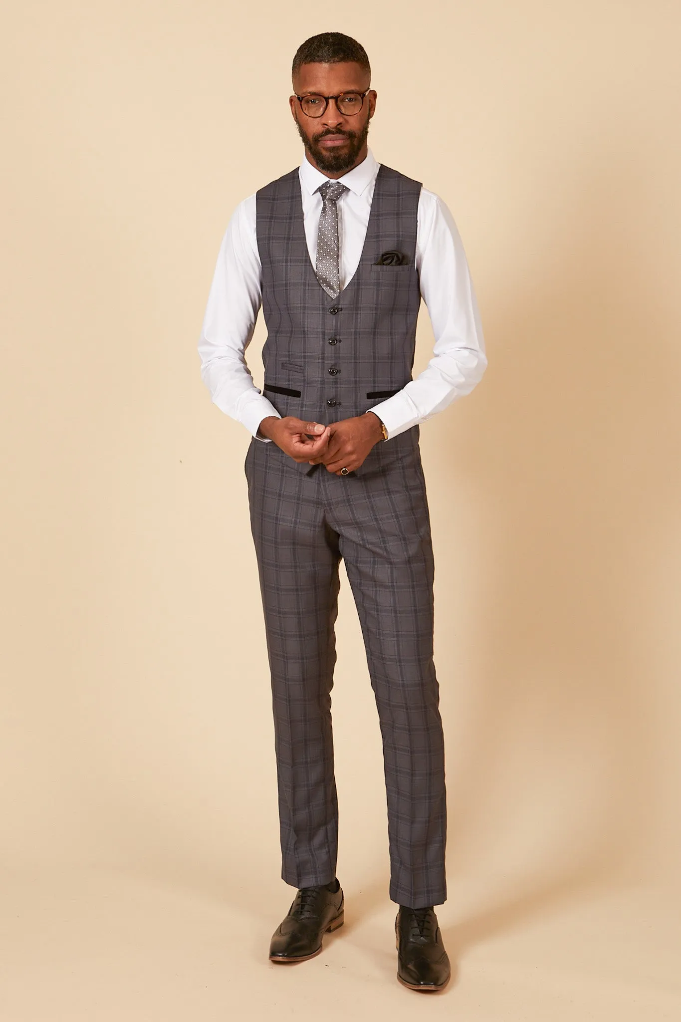 JOSE - Grey Check Single Breasted Waistcoat