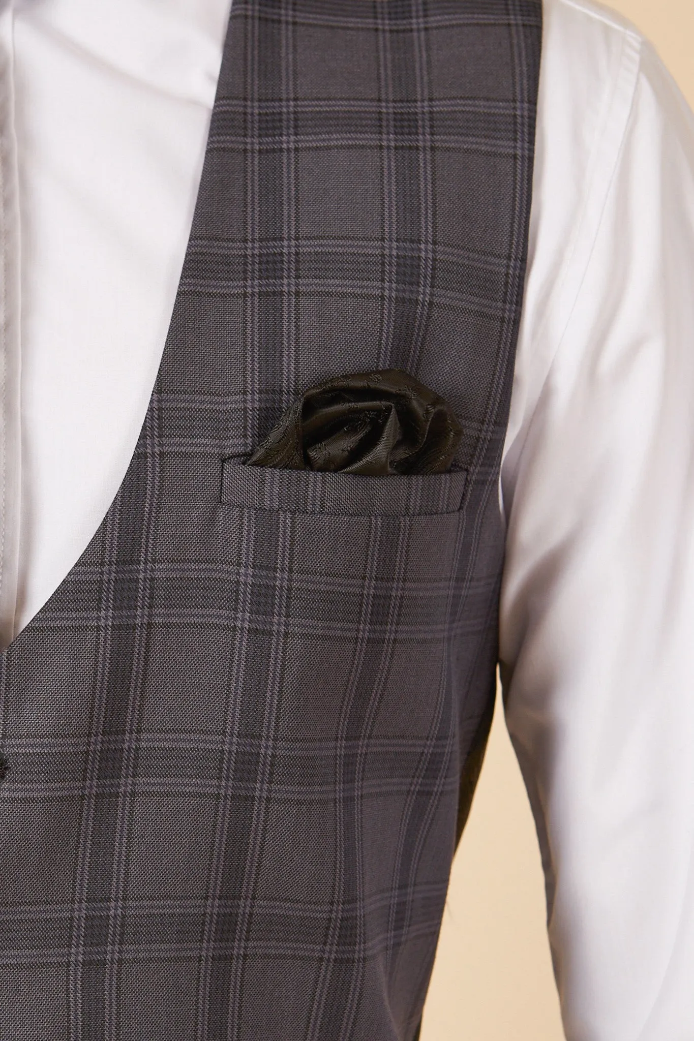 JOSE - Grey Check Single Breasted Waistcoat