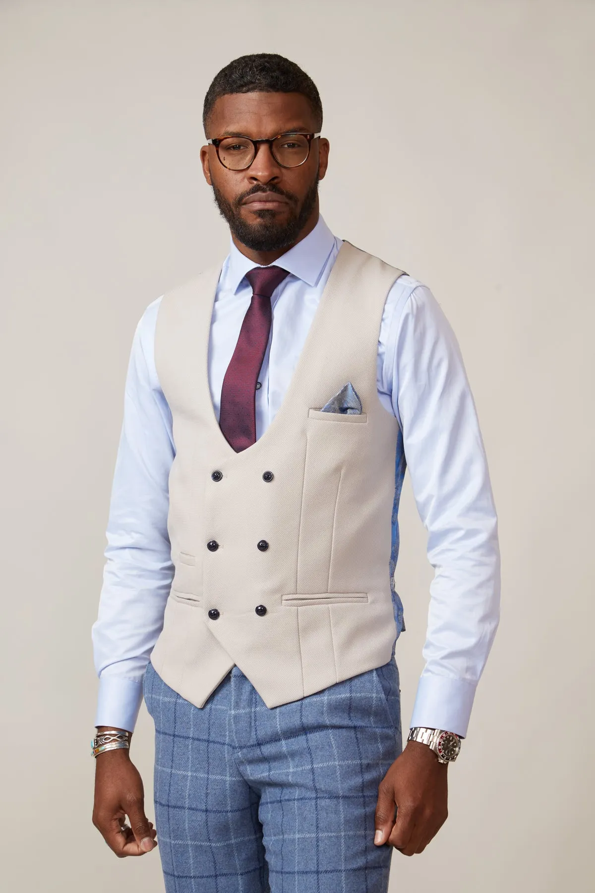 KELVIN - Stone Double Breasted Waistcoat