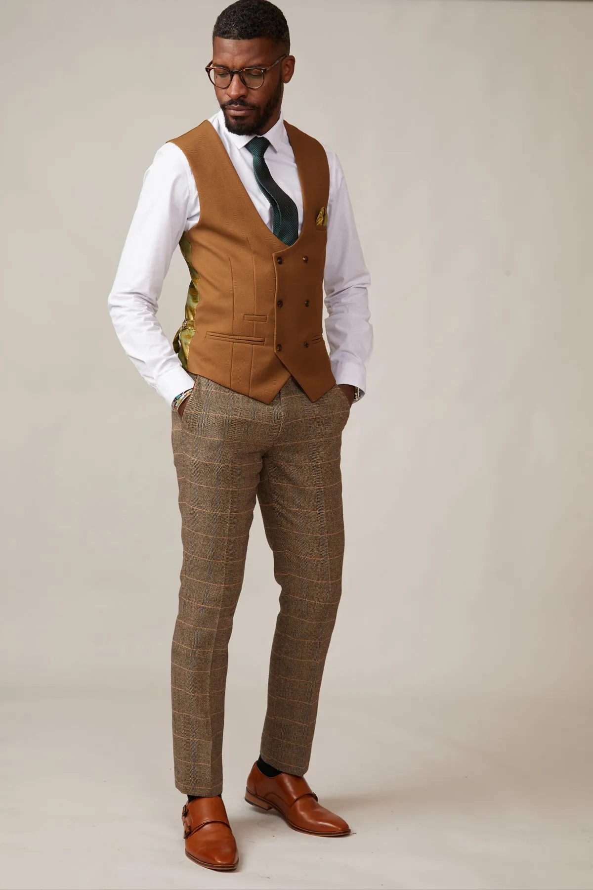 KELVIN - Tan Double Breasted Waistcoat