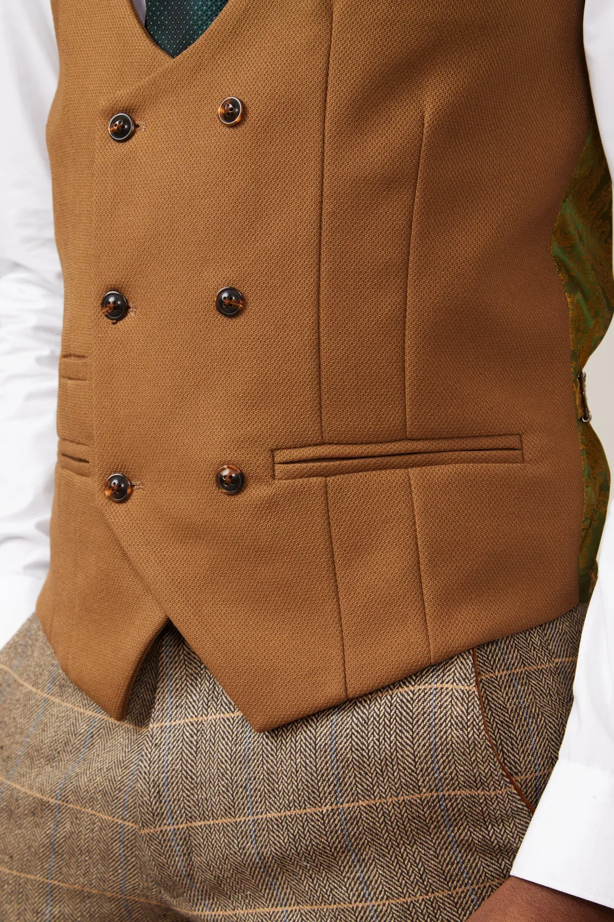 KELVIN - Tan Double Breasted Waistcoat