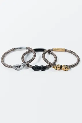 Knox Genuine Leather Skull Bracelet