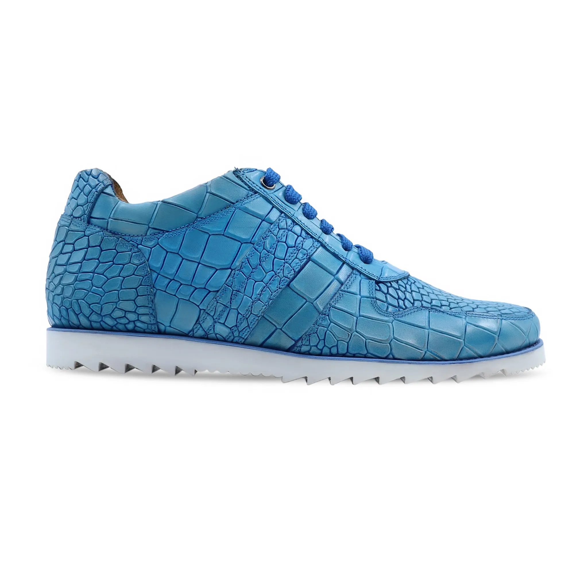 Langfoss - Men's Danim Blue Crocodile Printed Calf Leather Jogger