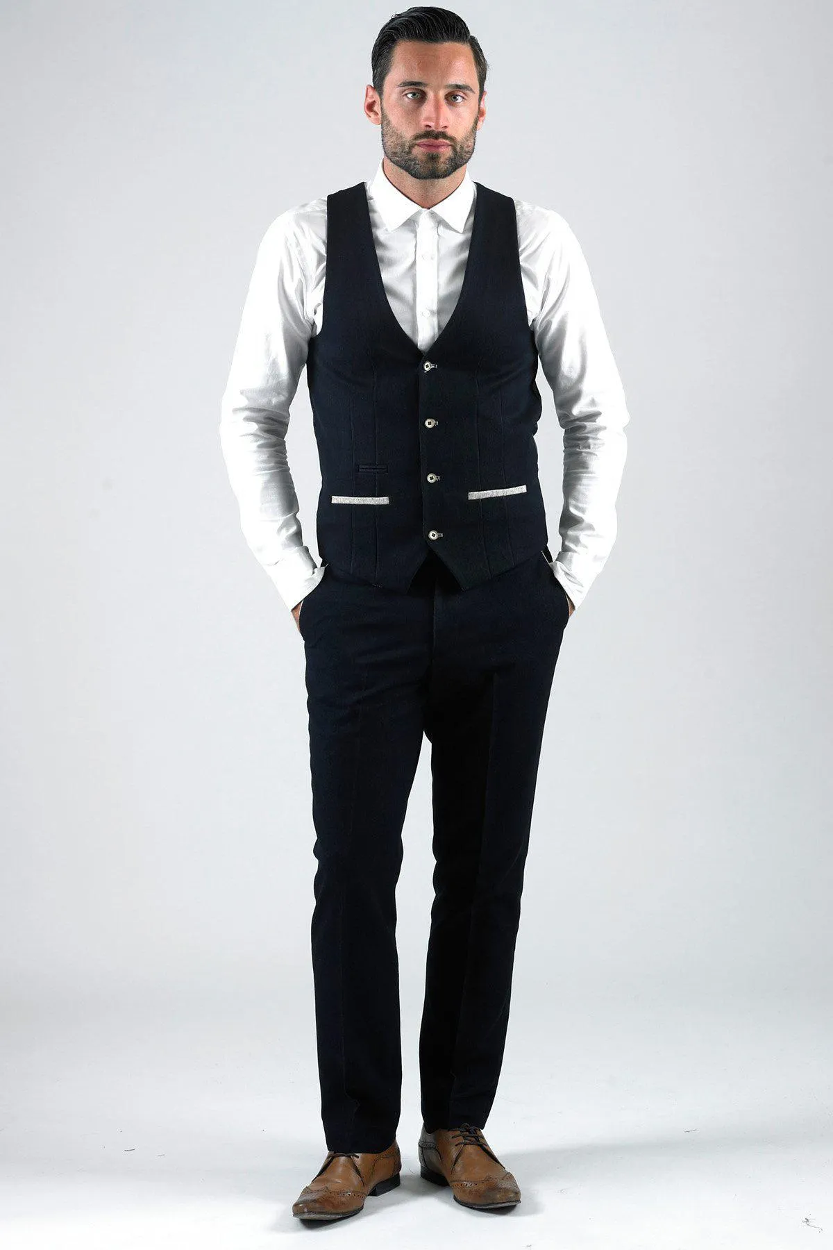 LEE WILL- Denim Look Navy Waistcoat