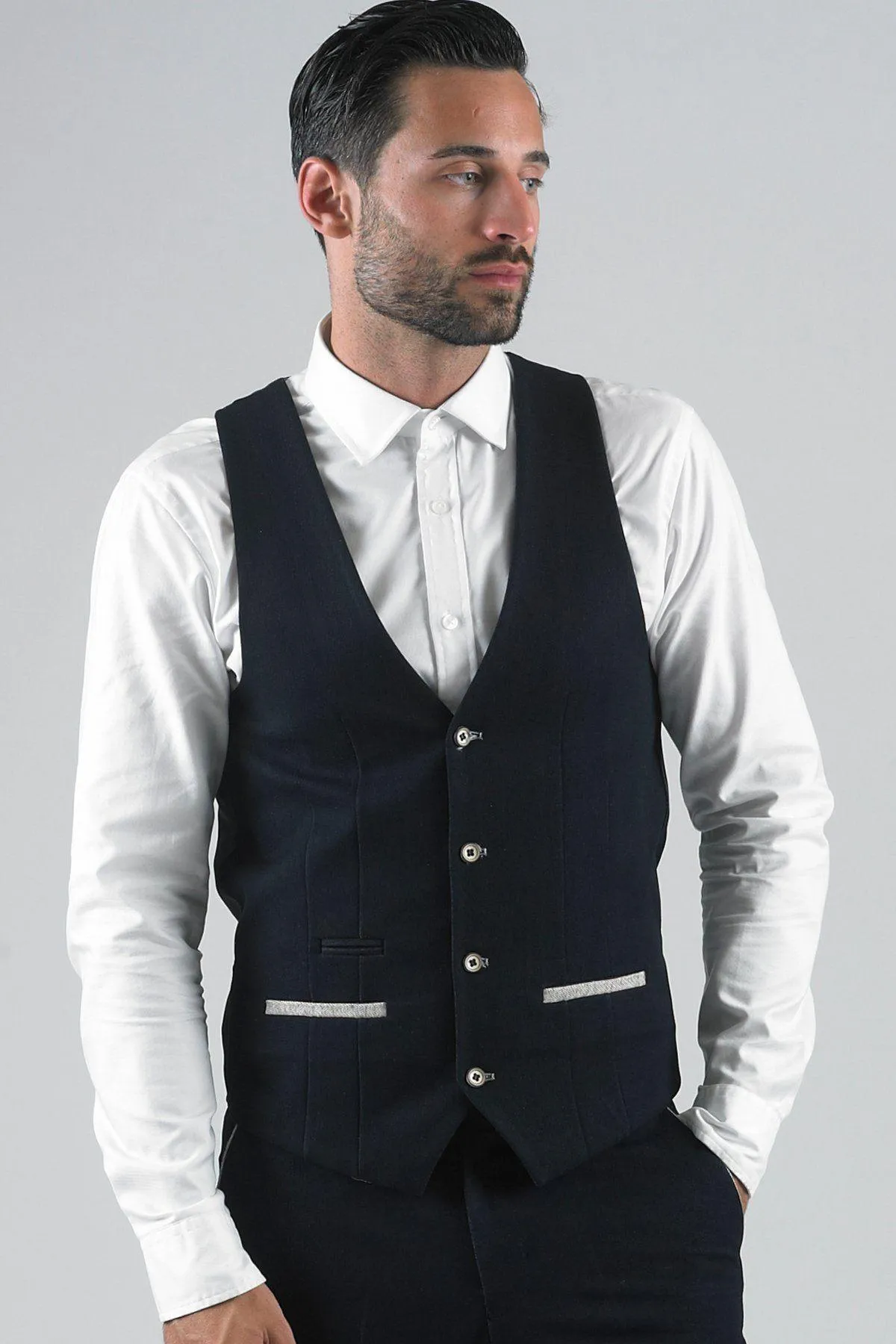 LEE WILL- Denim Look Navy Waistcoat