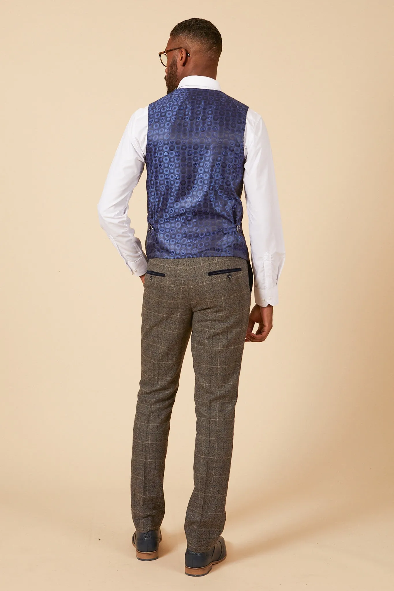 LEN SCOTT - Grey Tweed Check Waistcoat